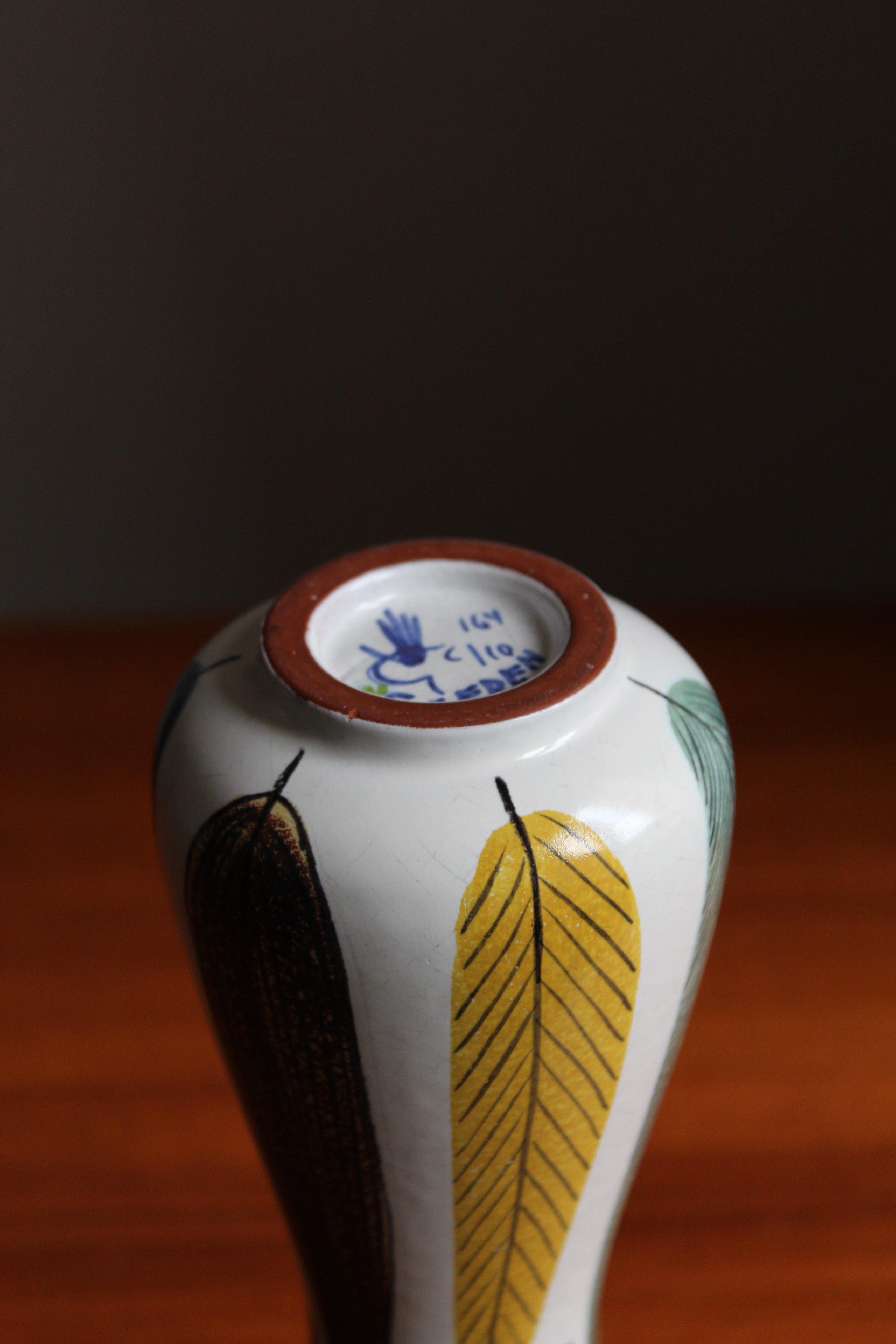 Stig Lindberg, Studio Vase, Painted Faience, Gustavsberg, Sweden In Fair Condition In High Point, NC