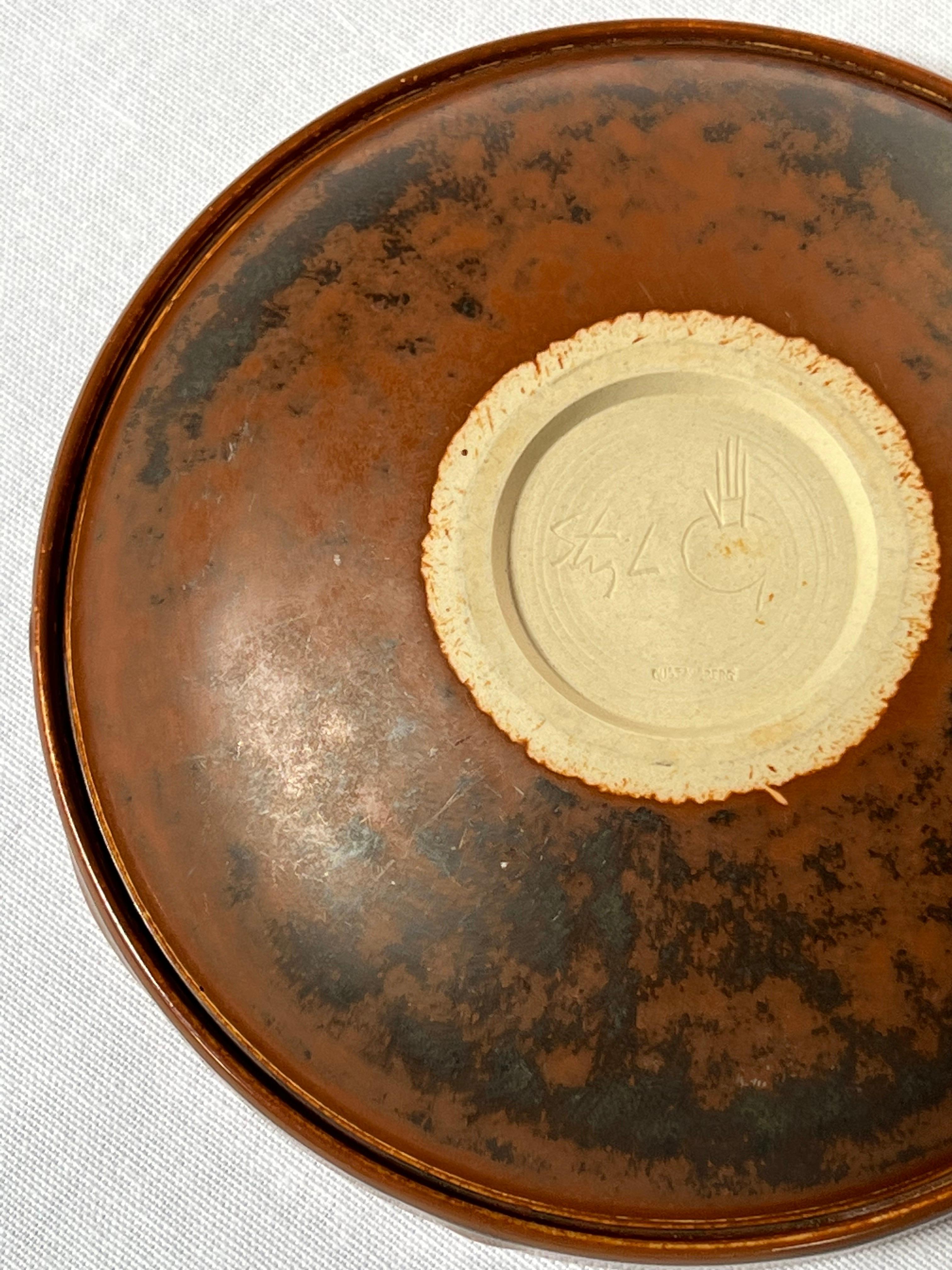 Ceramic Stig Lindberg Unique bowl/ vide poche in Brown Glazed Made by Hand Sweden 60s For Sale