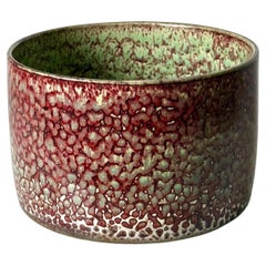 Stig Lindberg Unique Ceramic Cylindrical Bowl Planter in Oxblood for Gustavsberg
