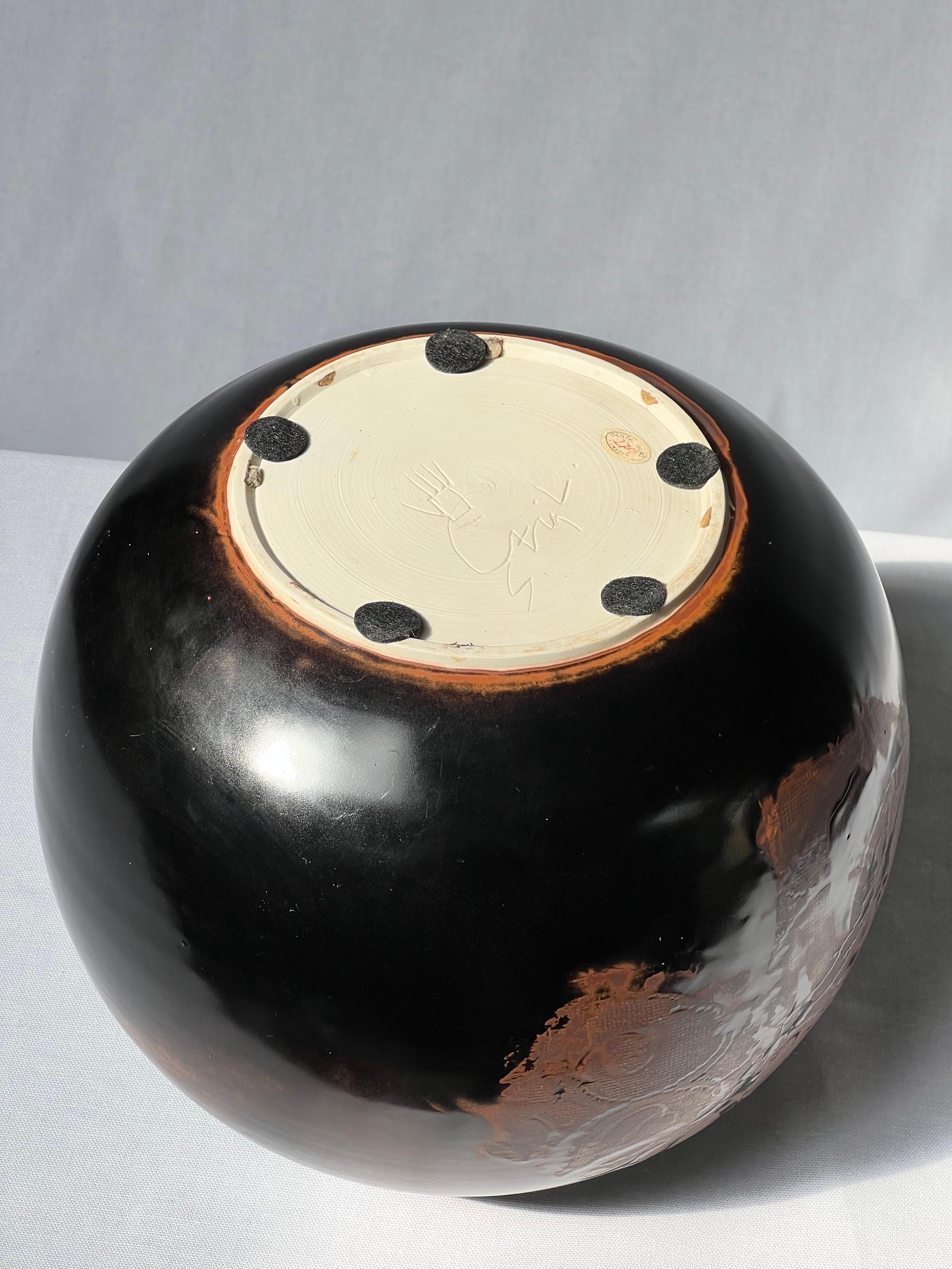Stig Lindberg Unique Huge bowl vase in black Glaze Tenmoku handmade Sweden 1977 For Sale 2