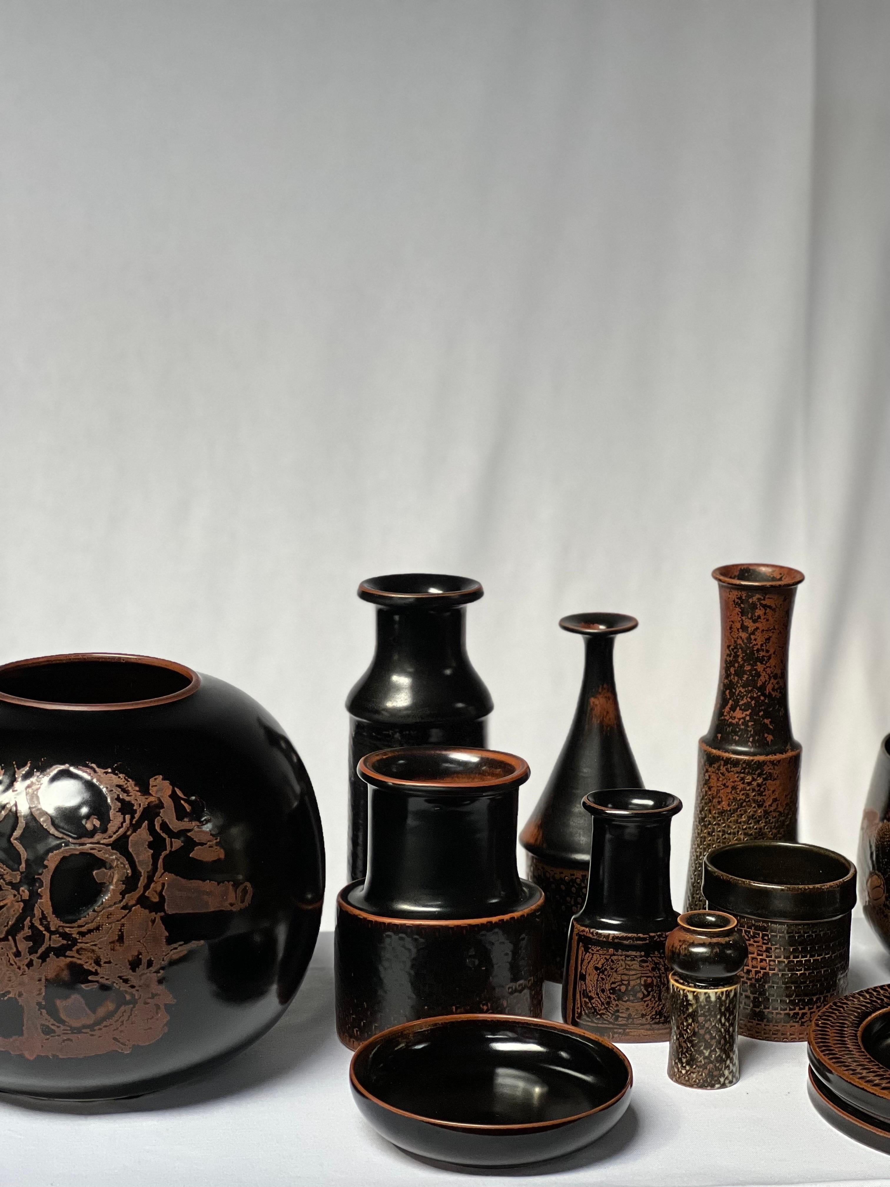 Stig Lindberg Unique Huge bowl vase in black Glaze Tenmoku handmade Sweden 1977 For Sale 11