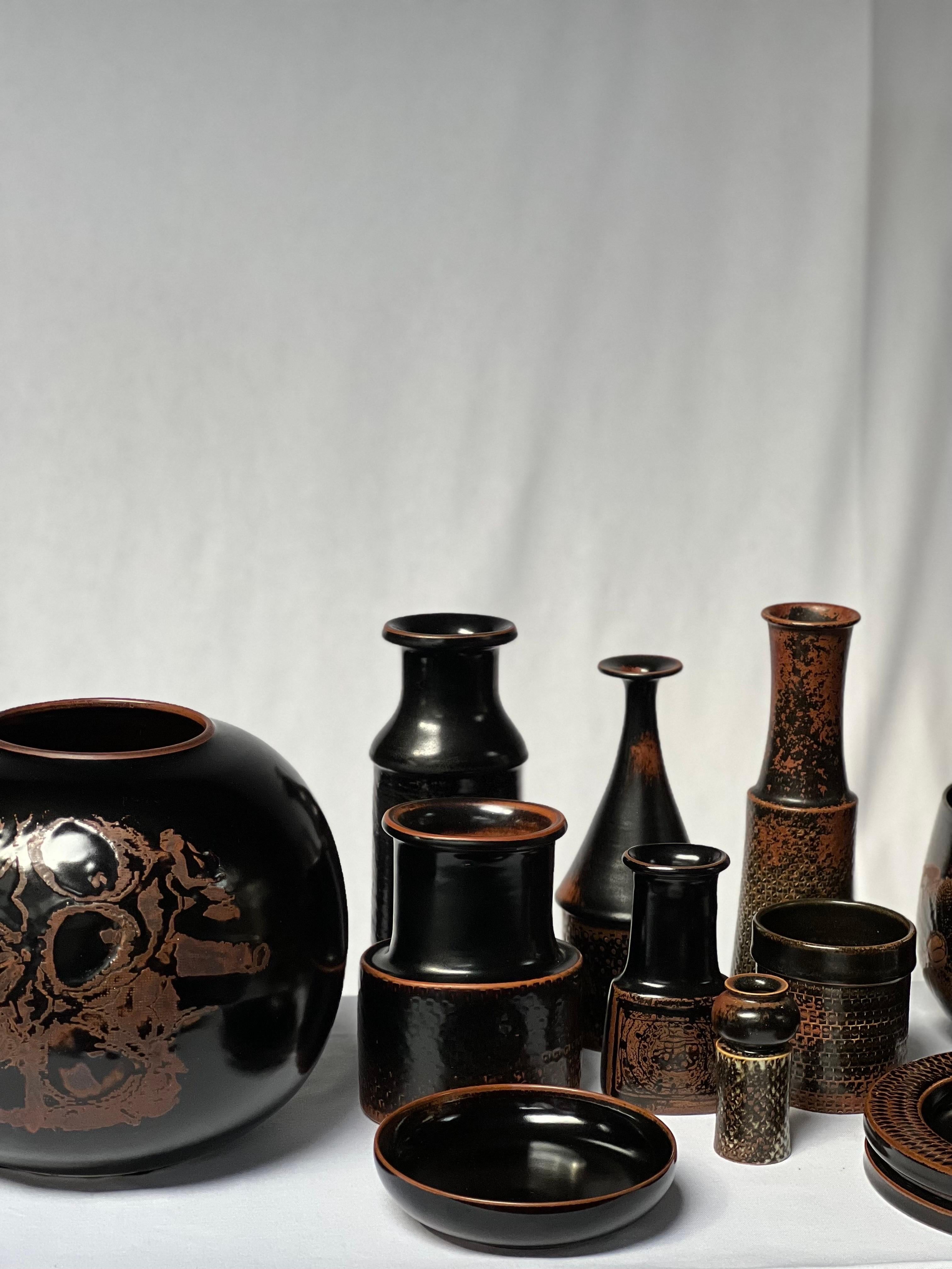 Grand vase unique de Stig Lindberg en glaçure noire Tenmoku fait à la main, Suède, 1977 en vente 11