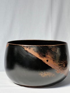 Stig Lindberg Unique huge bowl vase in black Glaze Tenmoku handmade Sweden 1977