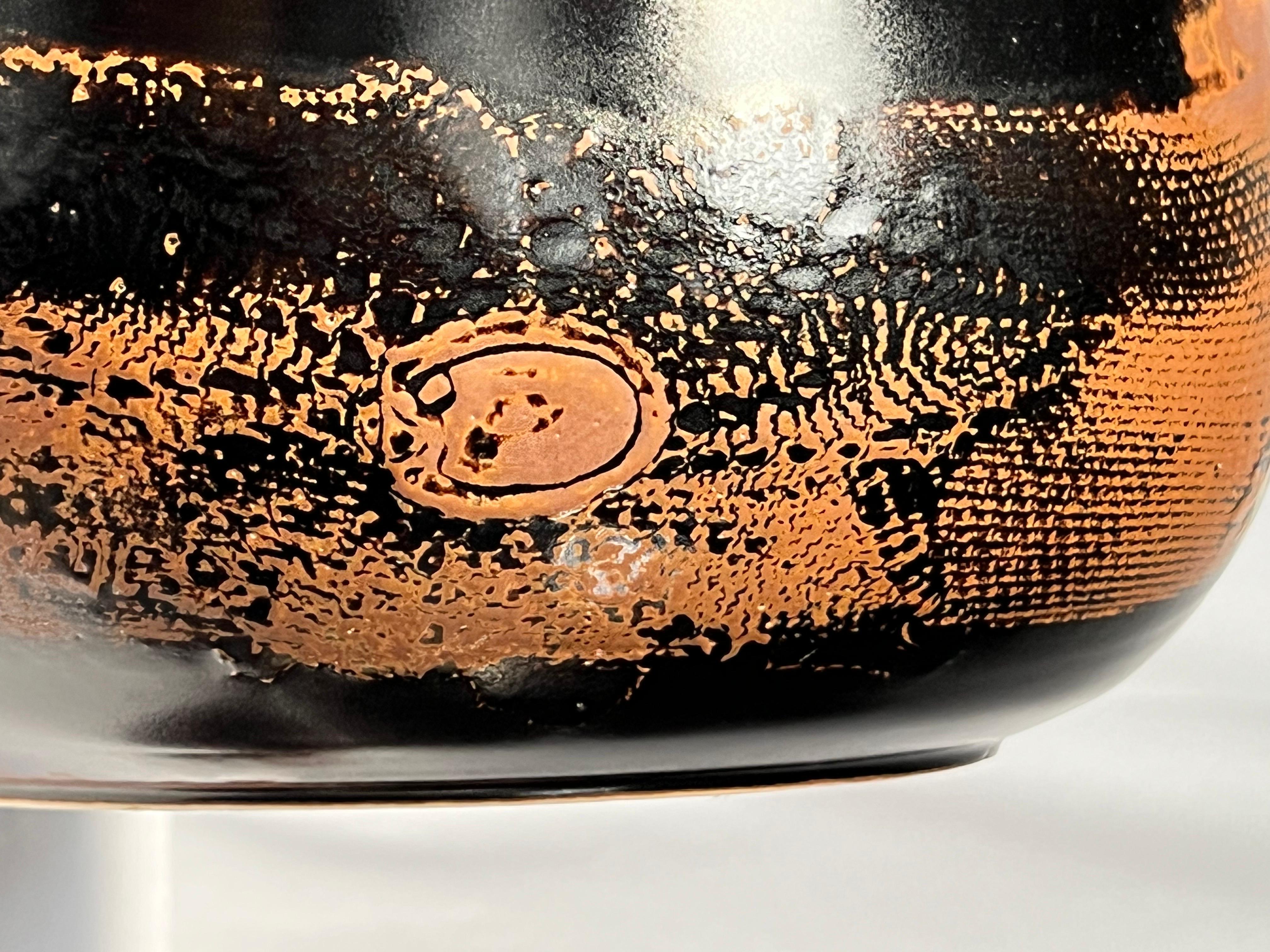 Scandinavian Modern Stig Lindberg Unique huge bowl vase in black Glaze Tenmoku handmade Sweden 1977 For Sale