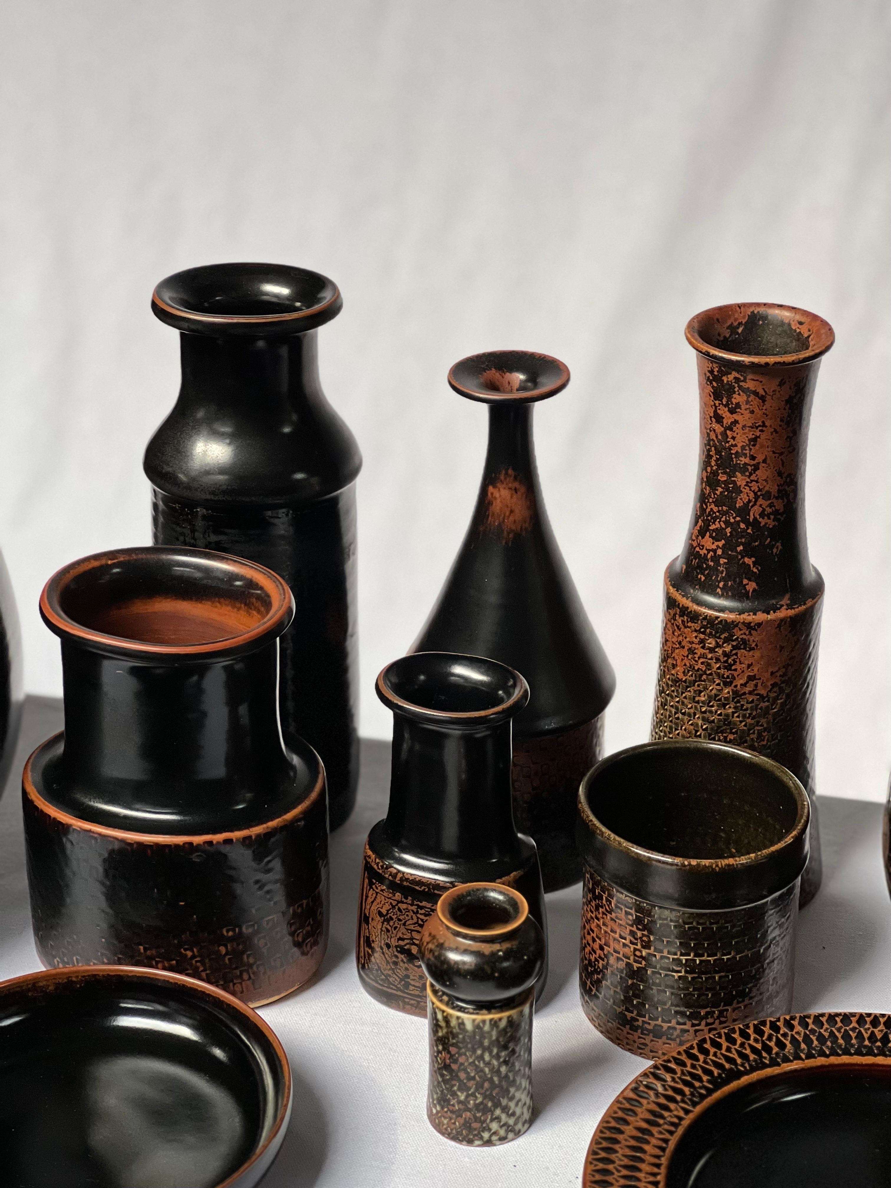 Ceramic Stig Lindberg Unique huge bowl vase in black Glaze Tenmoku handmade Sweden 1977 For Sale