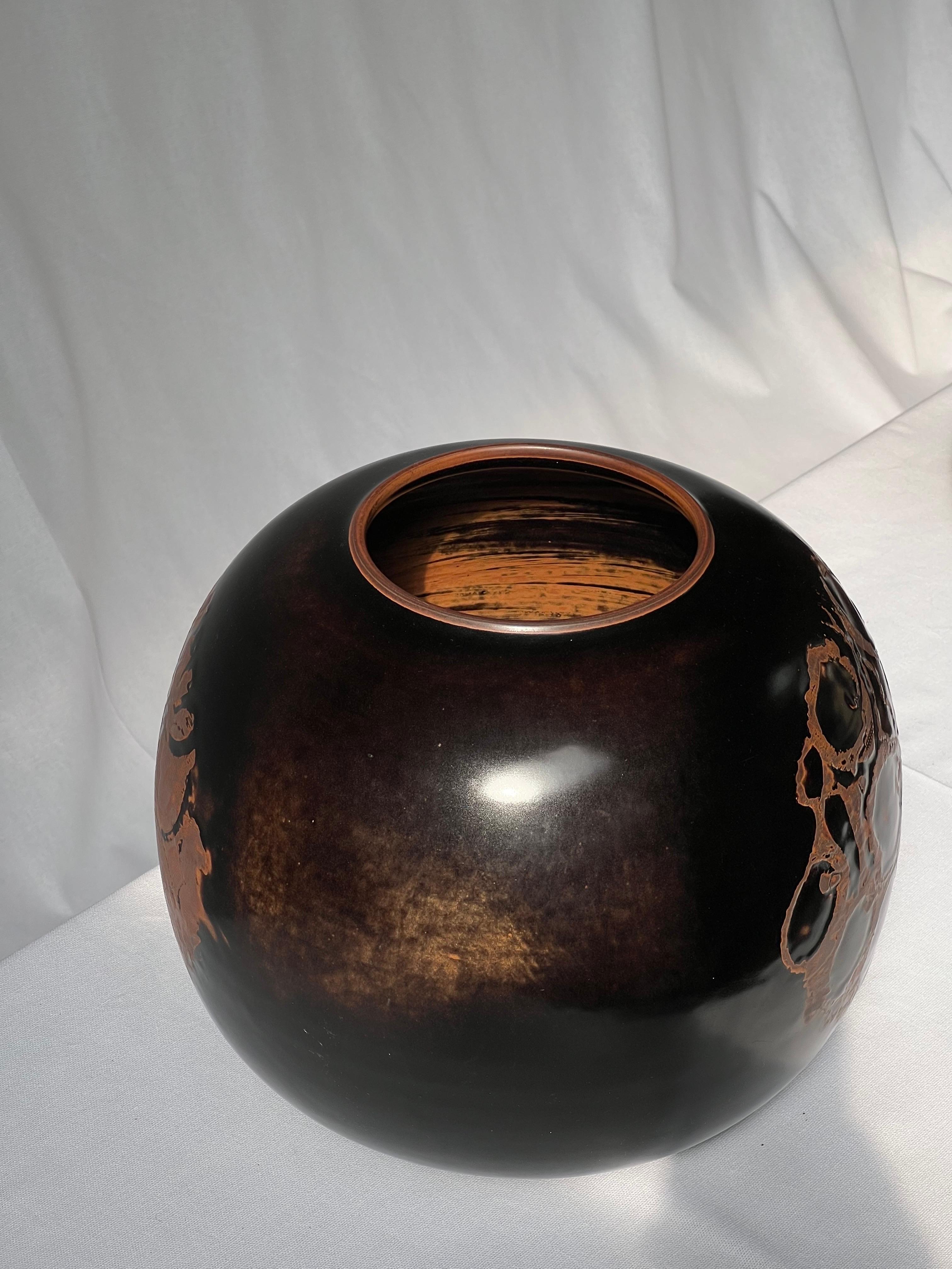 Stig Lindberg Unique Huge bowl vase in black Glaze Tenmoku handmade Sweden 1977 For Sale 1