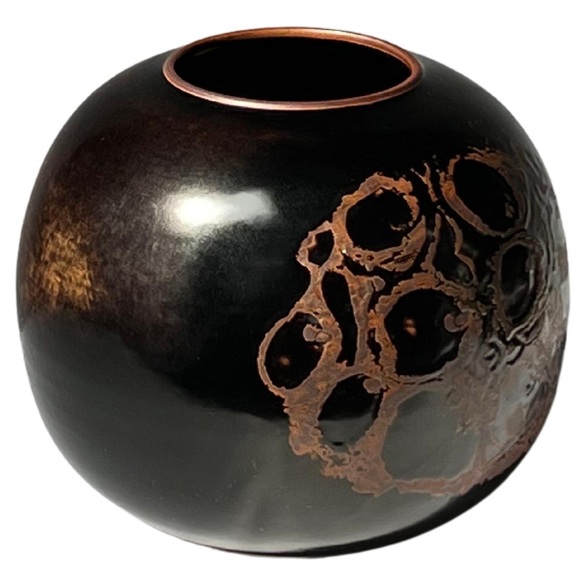 Stig Lindberg Unique Huge bowl vase in black Glaze Tenmoku handmade Sweden 1977 For Sale