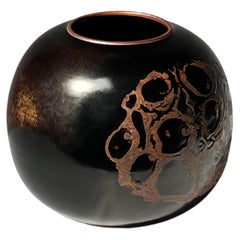 Stig Lindberg Unique Huge bowl vase in black Glaze Tenmoku handmade Sweden 1977