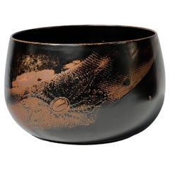 Stig Lindberg Unique huge bowl vase in black Glaze Tenmoku handmade Sweden 1977