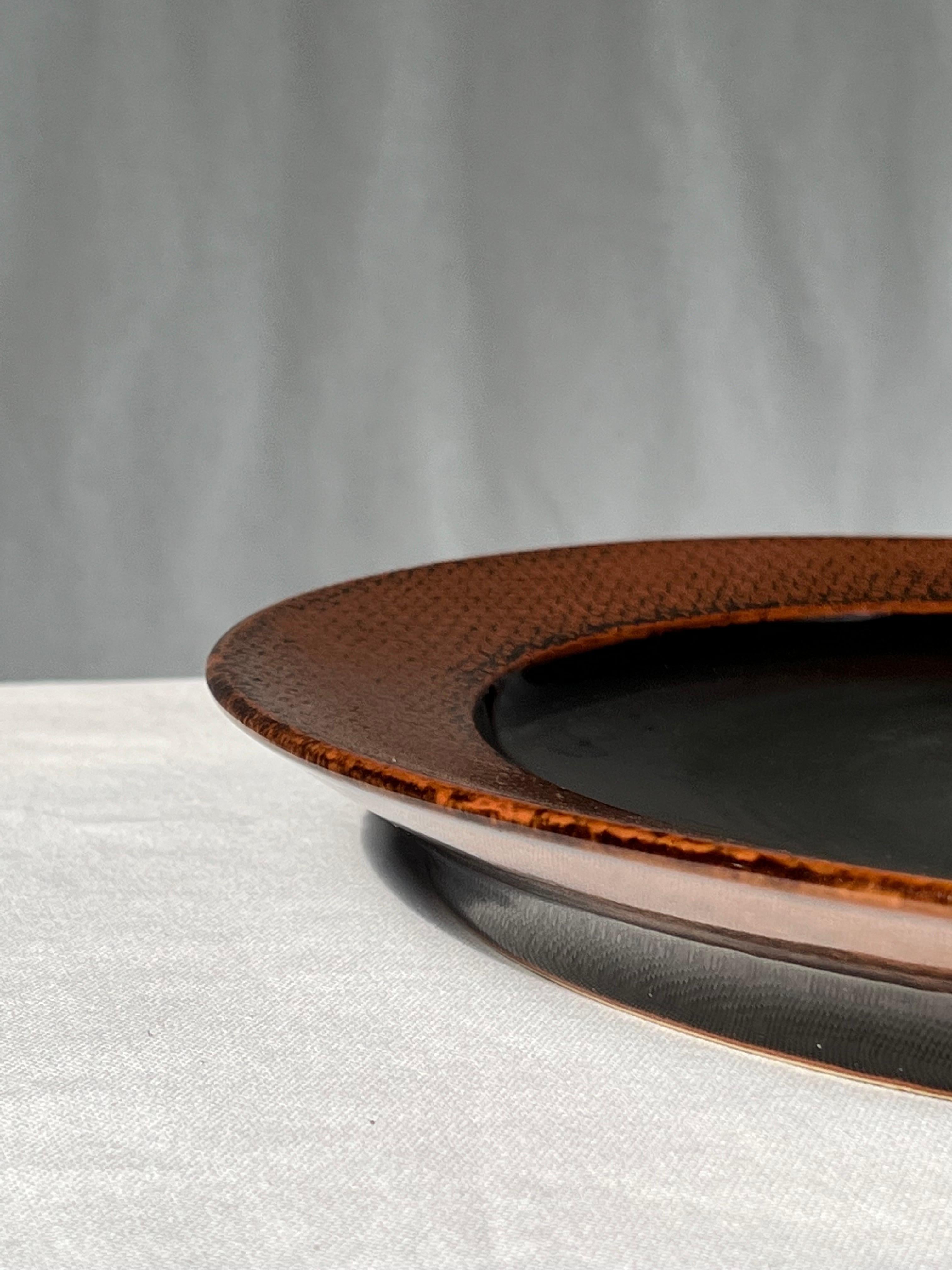 Glazed Stig Lindberg Unique Tray in black Glaze Tenmoku Made by Hand Sweden 1973 For Sale