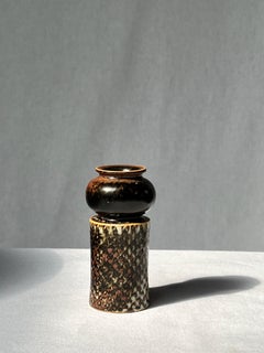 Stig Lindberg Unique Vase in black Glaze Tenmoku Made by Hand Sweden 1964