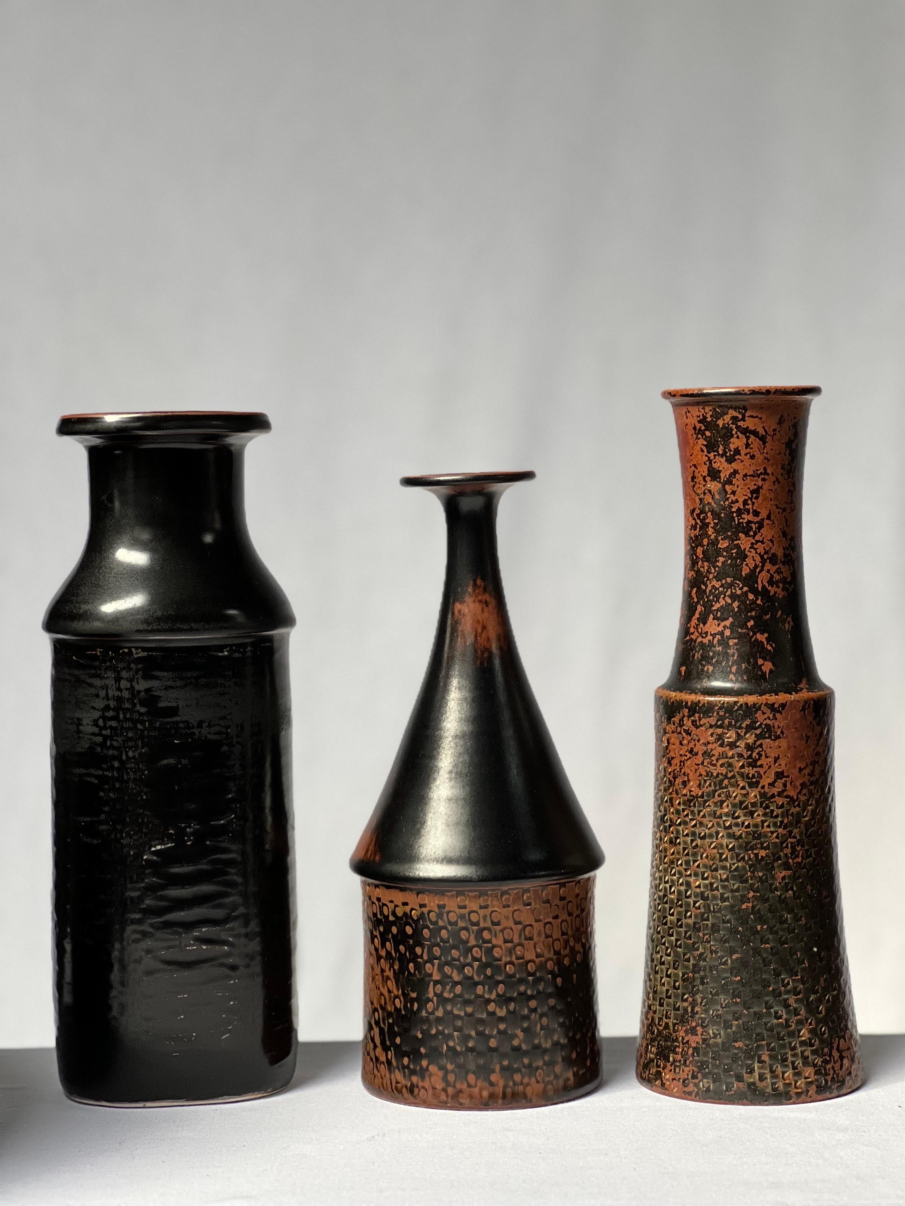 Milieu du XXe siècle Vase unique Tenmoku fabriqué à la main par Stig Lindberg, Suède, 1964 en vente