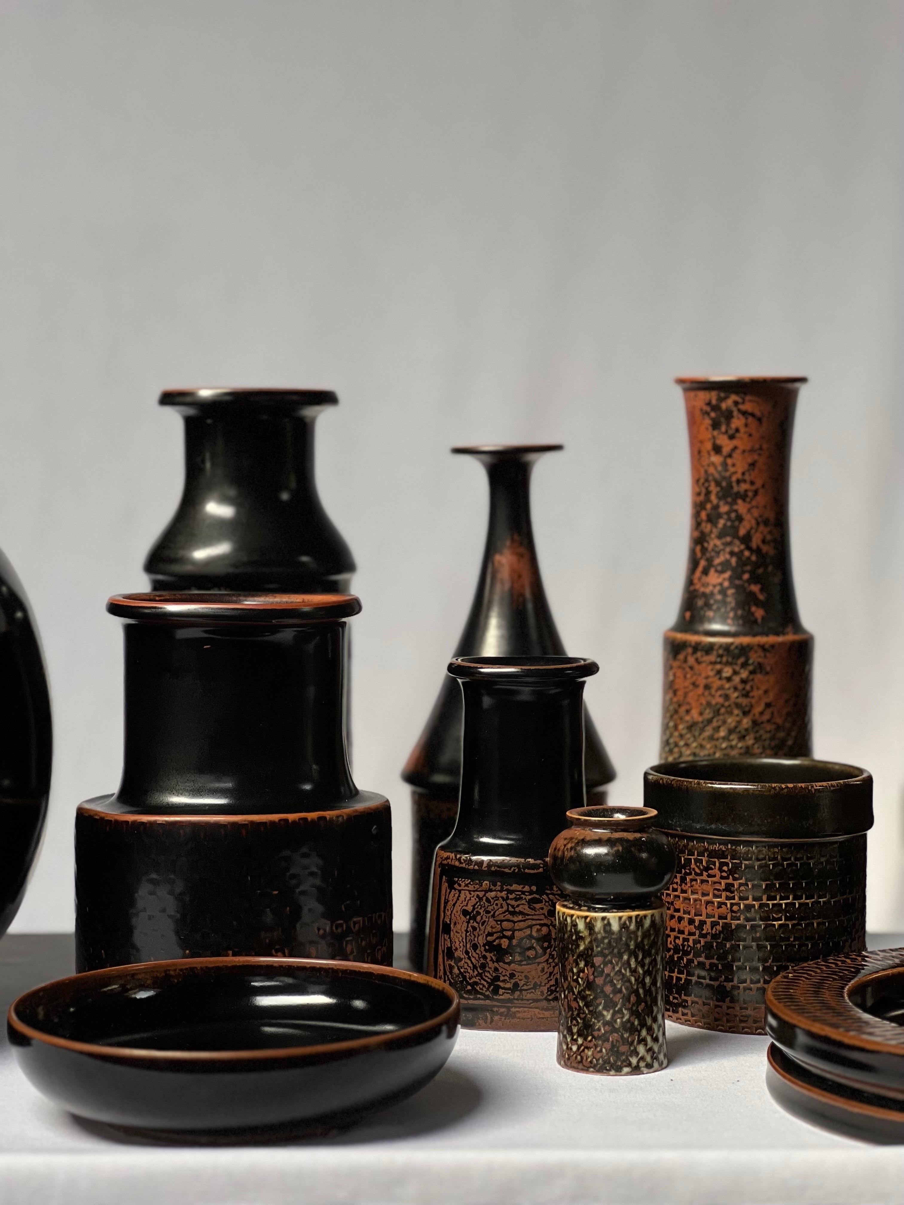 Ceramic Stig Lindberg Unique Vase in black Glaze Tenmoku Made by Hand Sweden 1964 For Sale