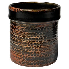 Stig Lindberg Unique Vase in black Glaze Tenmoku Made by Hand Sweden 1968