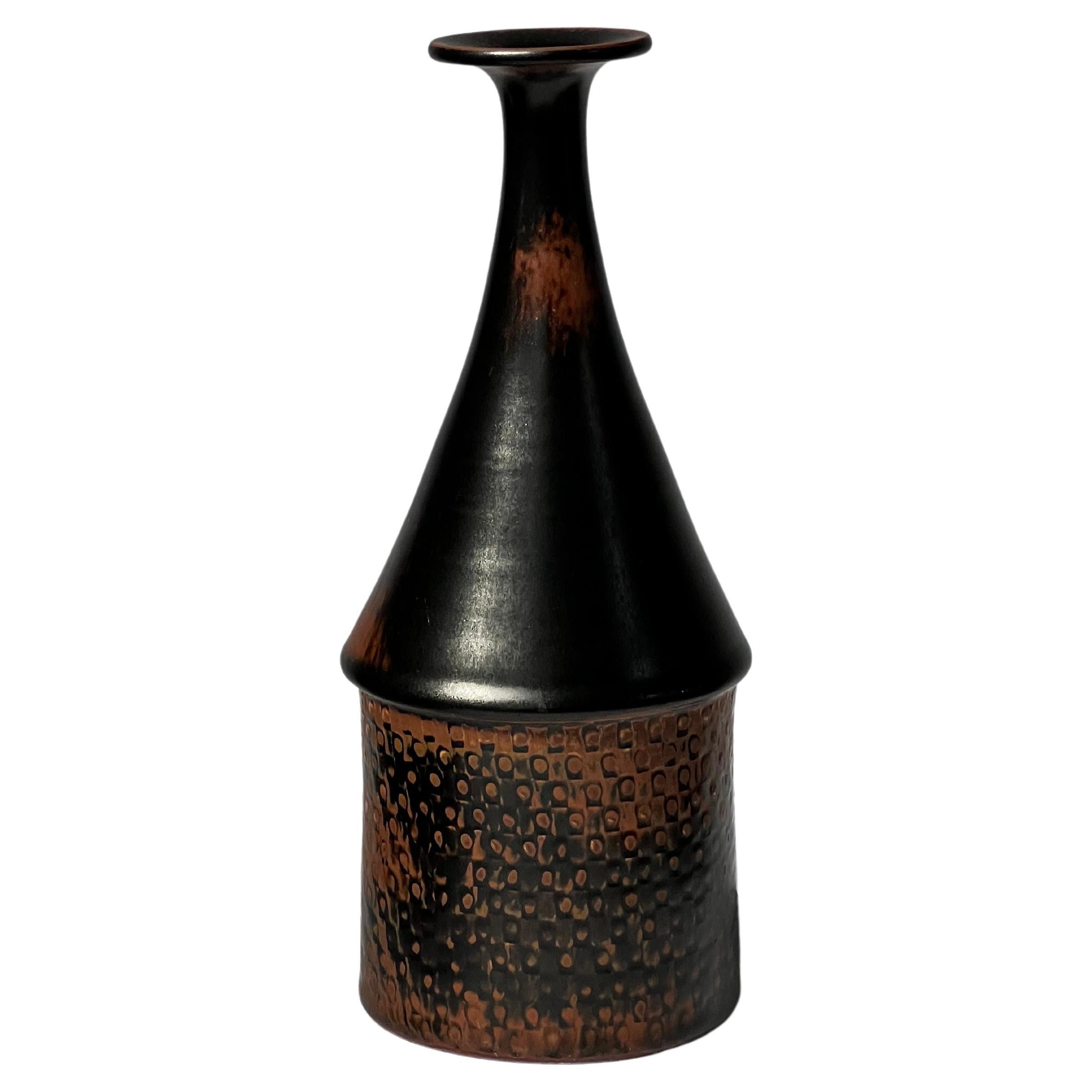 Stig Lindberg Unique Vase in black Glaze Tenmoku Made by Hand Sweden 1969
