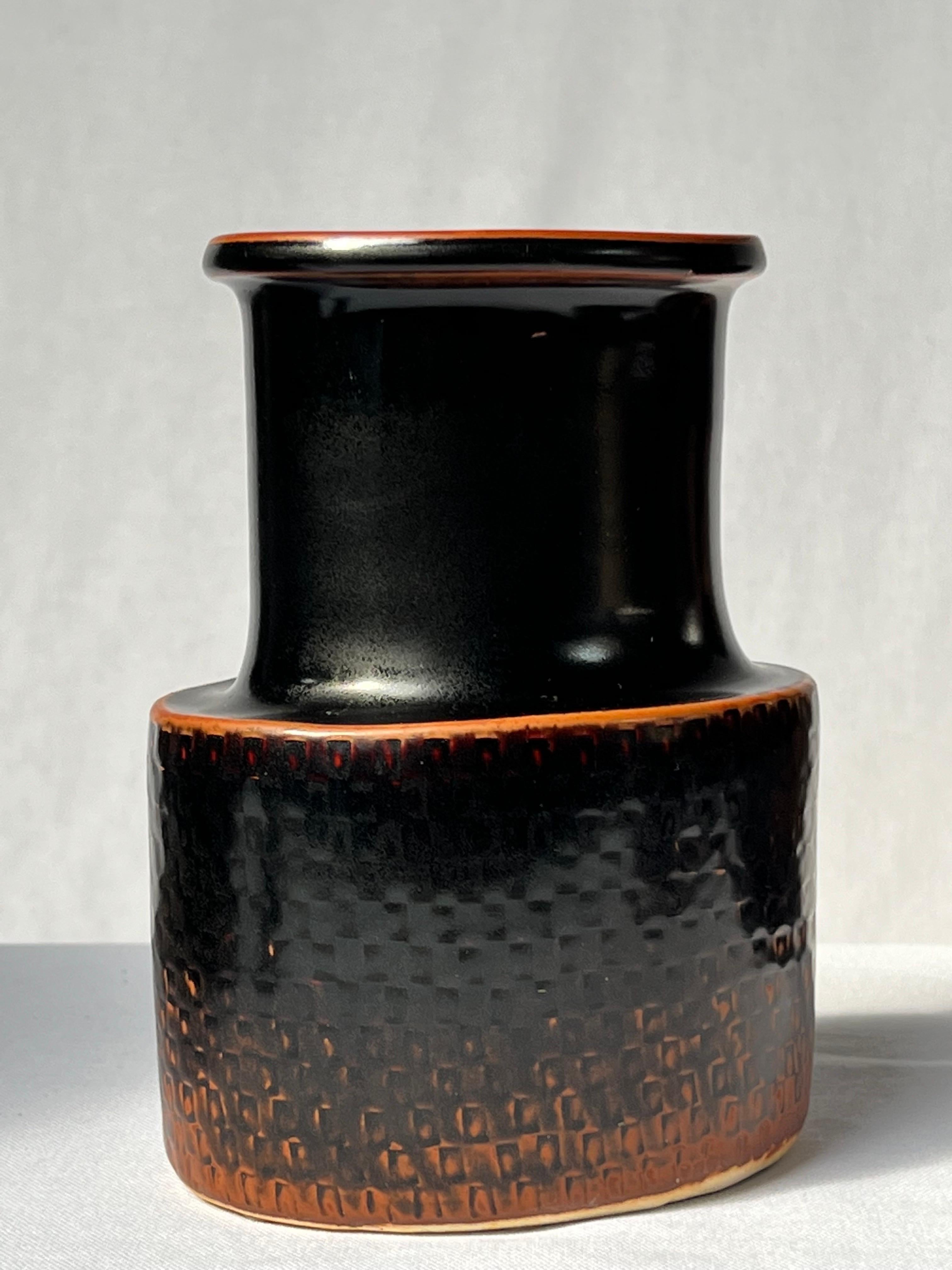 Scandinavian Modern Stig Lindberg Unique Vase in black Glaze Tenmoku Made by Hand Sweden 1970 For Sale