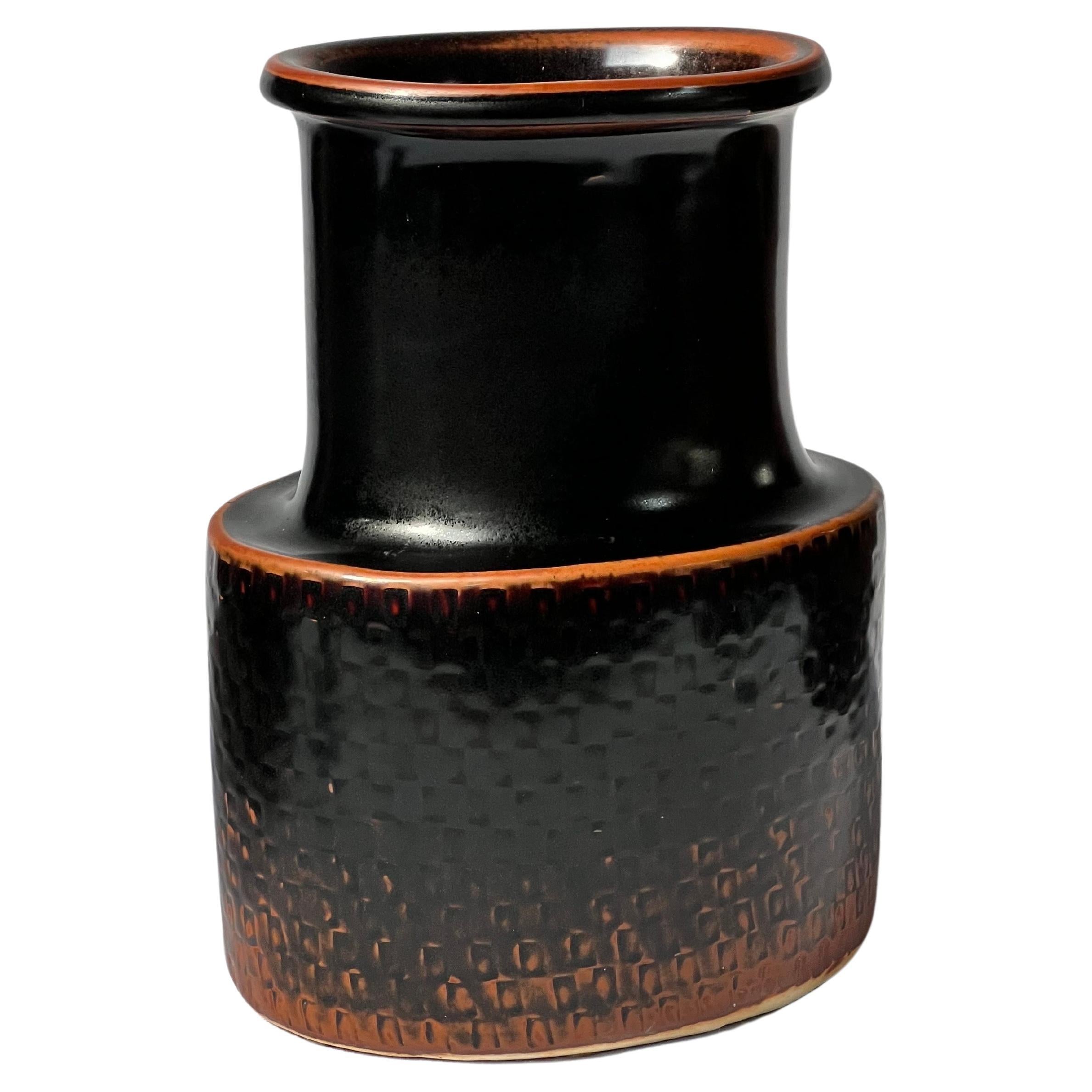 Stig Lindberg Unique Vase in black Glaze Tenmoku Made by Hand Sweden 1970 For Sale
