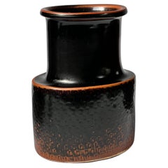 Stig Lindberg Unique Vase in black Glaze Tenmoku Made by Hand Sweden 1970