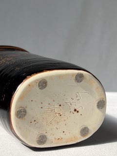 Stig Lindberg Unique Vase in black Glaze Tenmoku Made by Hand Sweden 1978