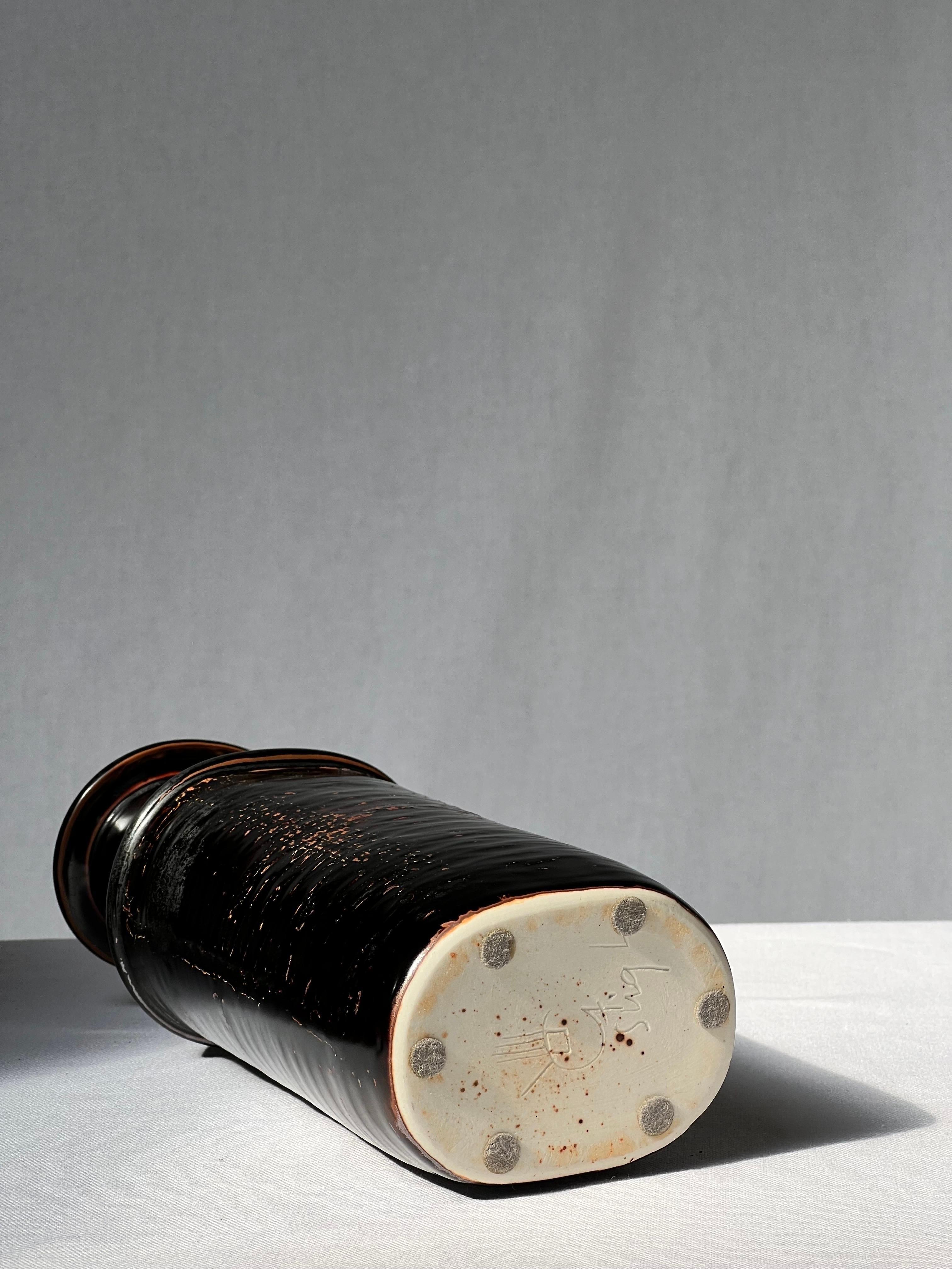Scandinave moderne Vase unique Tenmoku fabriqué à la main par Stig Lindberg, Suède, 1978 en vente