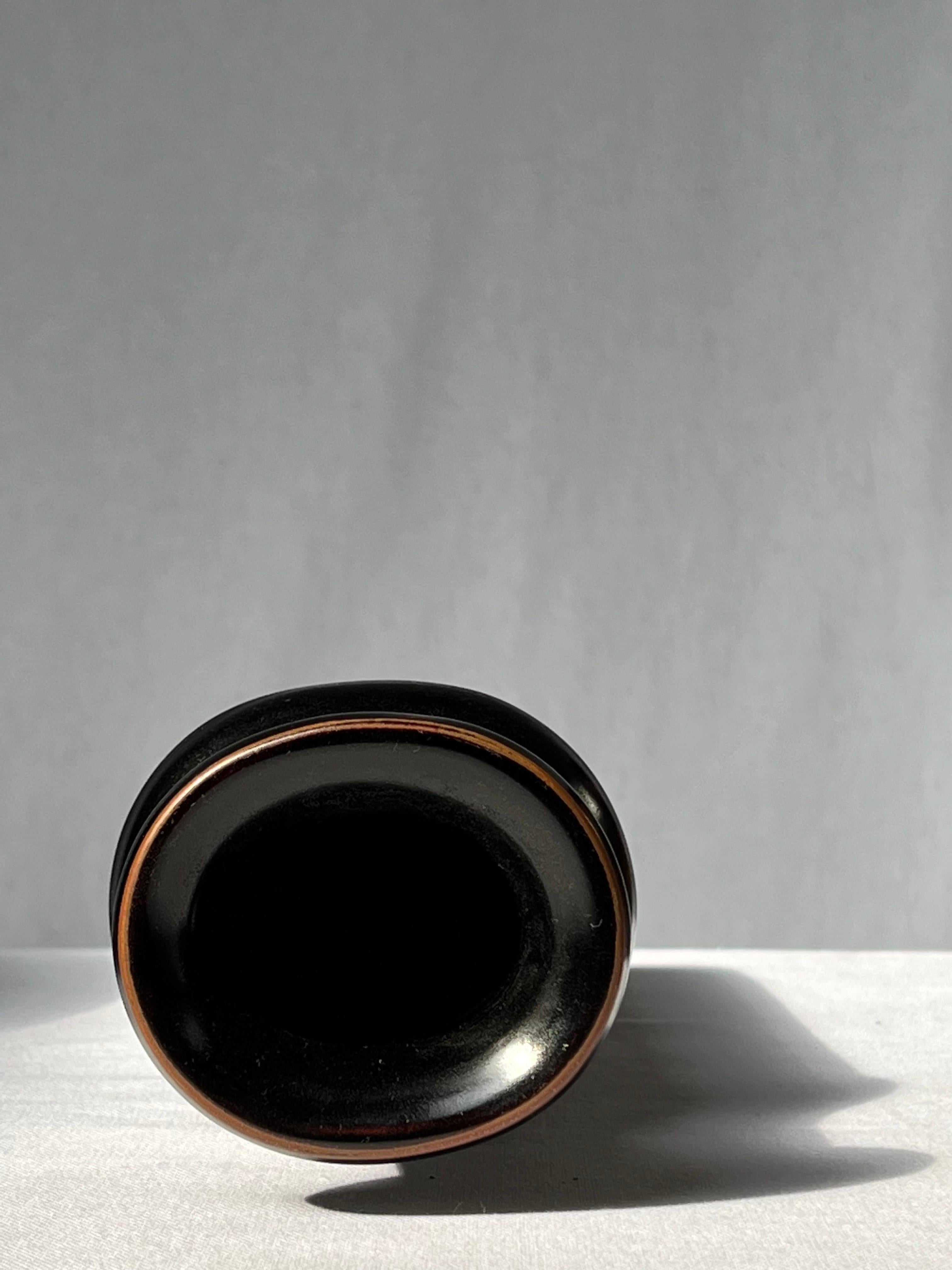 Swedish Stig Lindberg Unique Vase in black Glaze Tenmoku Made by Hand Sweden 1978 For Sale