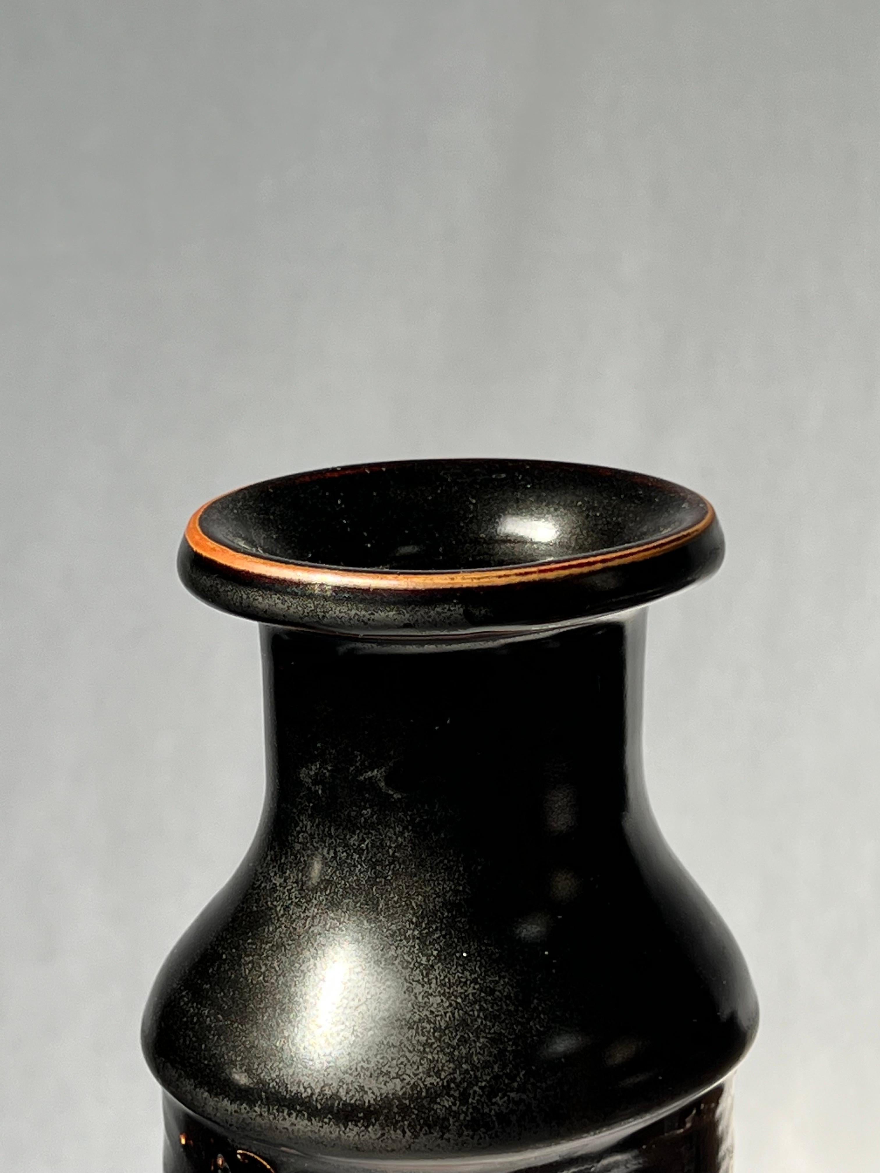 Stig Lindberg Unique Vase in black Glaze Tenmoku Made by Hand Sweden 1978 In Excellent Condition For Sale In Forest, BE