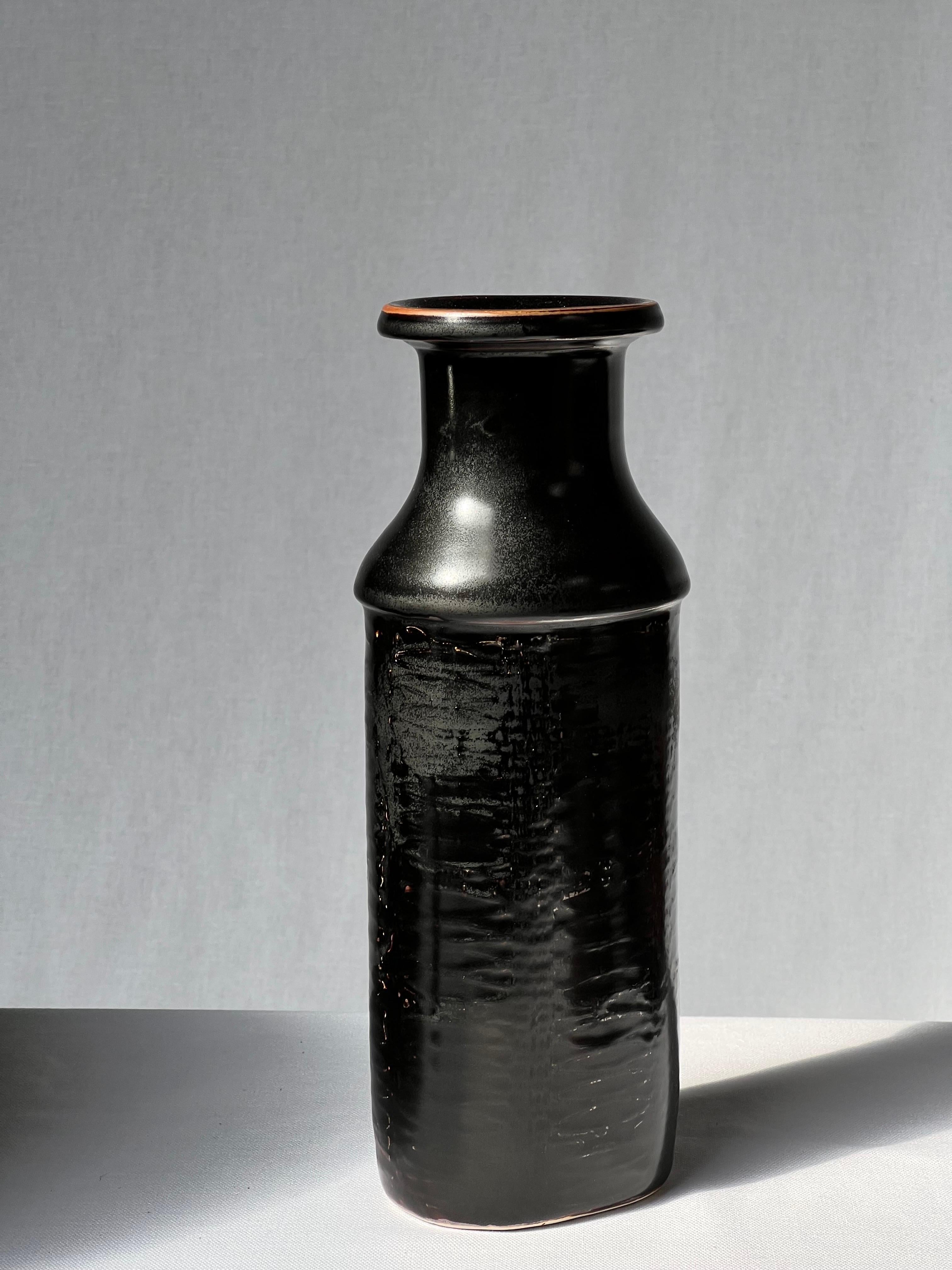 Late 20th Century Stig Lindberg Unique Vase in black Glaze Tenmoku Made by Hand Sweden 1978 For Sale