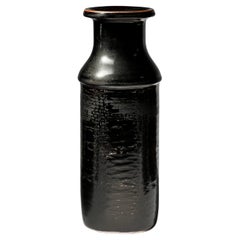 Stig Lindberg Unique Vase in black Glaze Tenmoku Made by Hand Sweden 1978
