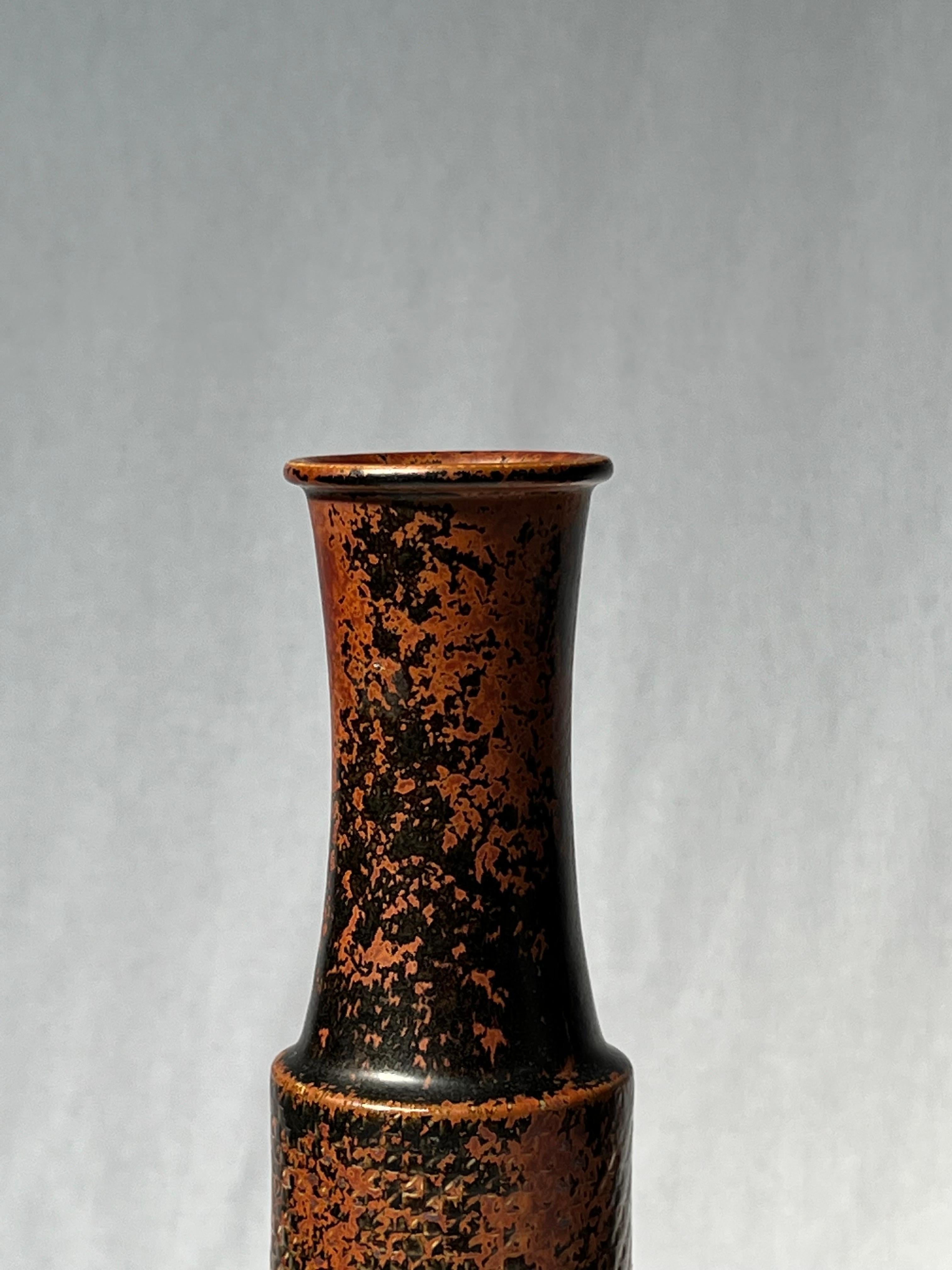 Scandinavian Modern Stig Lindberg Unique Vase in black Glaze Tenmoku Made by Hand Sweden 60s For Sale