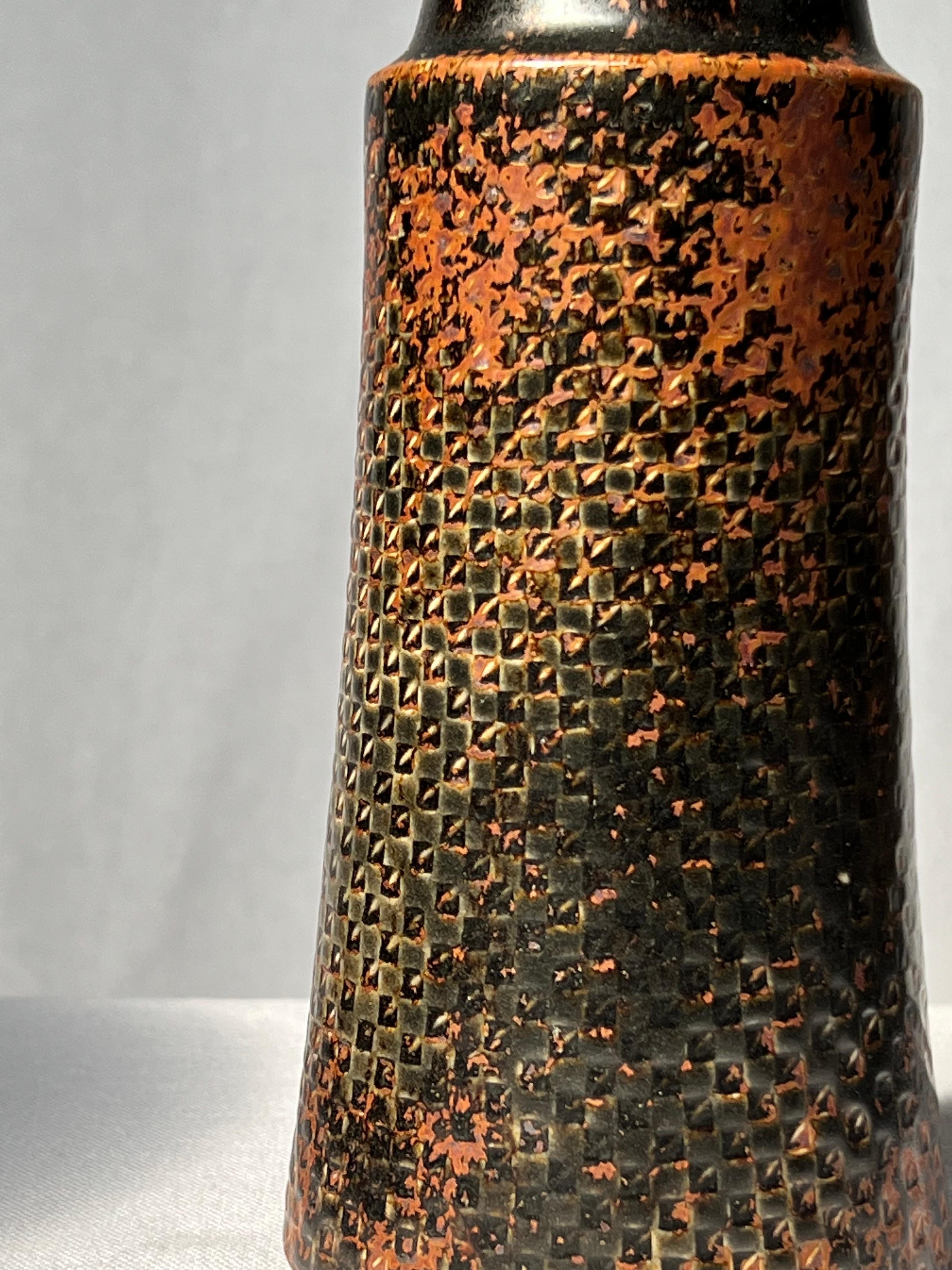 Swedish Stig Lindberg Unique Vase in black Glaze Tenmoku Made by Hand Sweden 60s For Sale