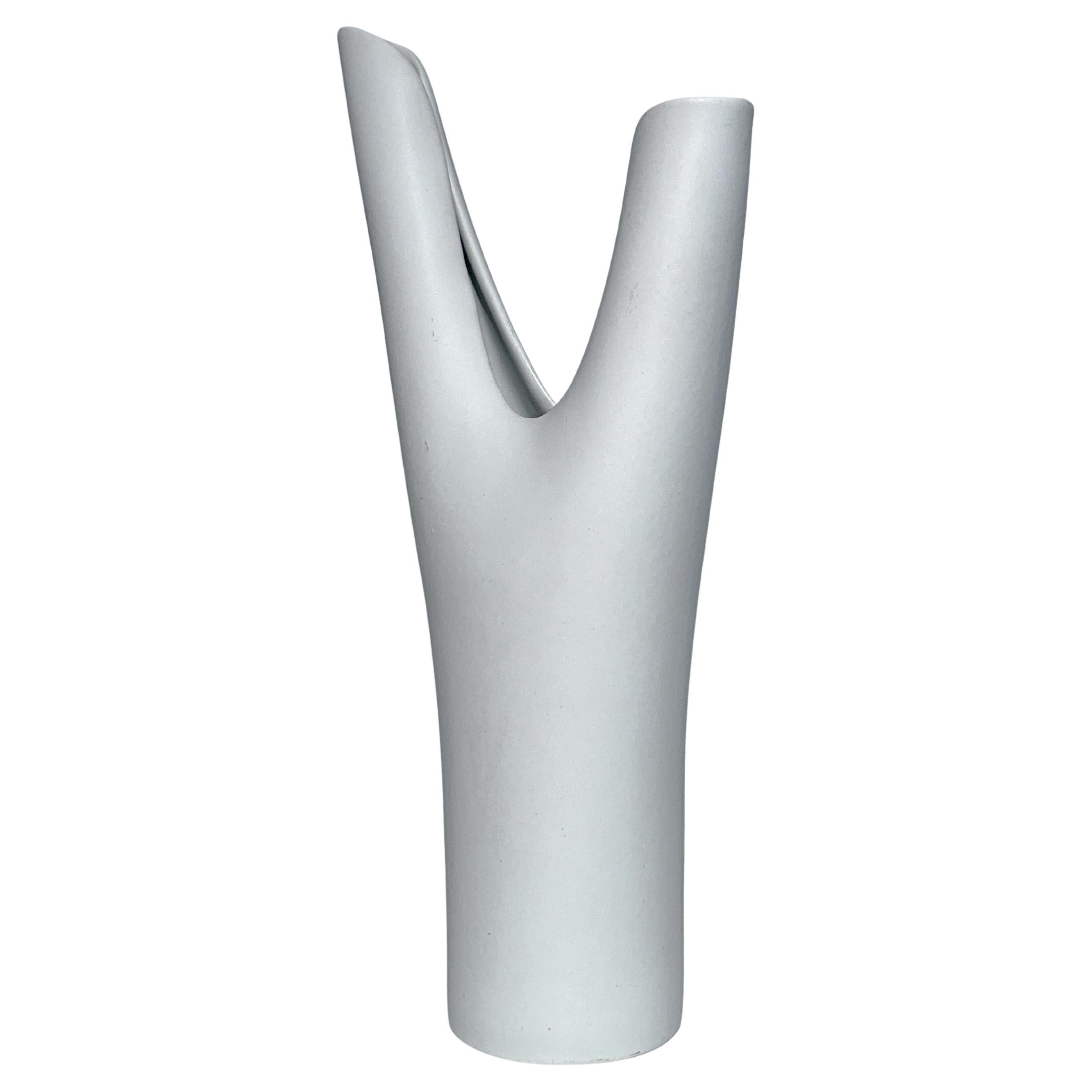 Vaso Stig Lindberg Veckla Gres Bianco Smaltato Gustavsberg Svezia 1950s