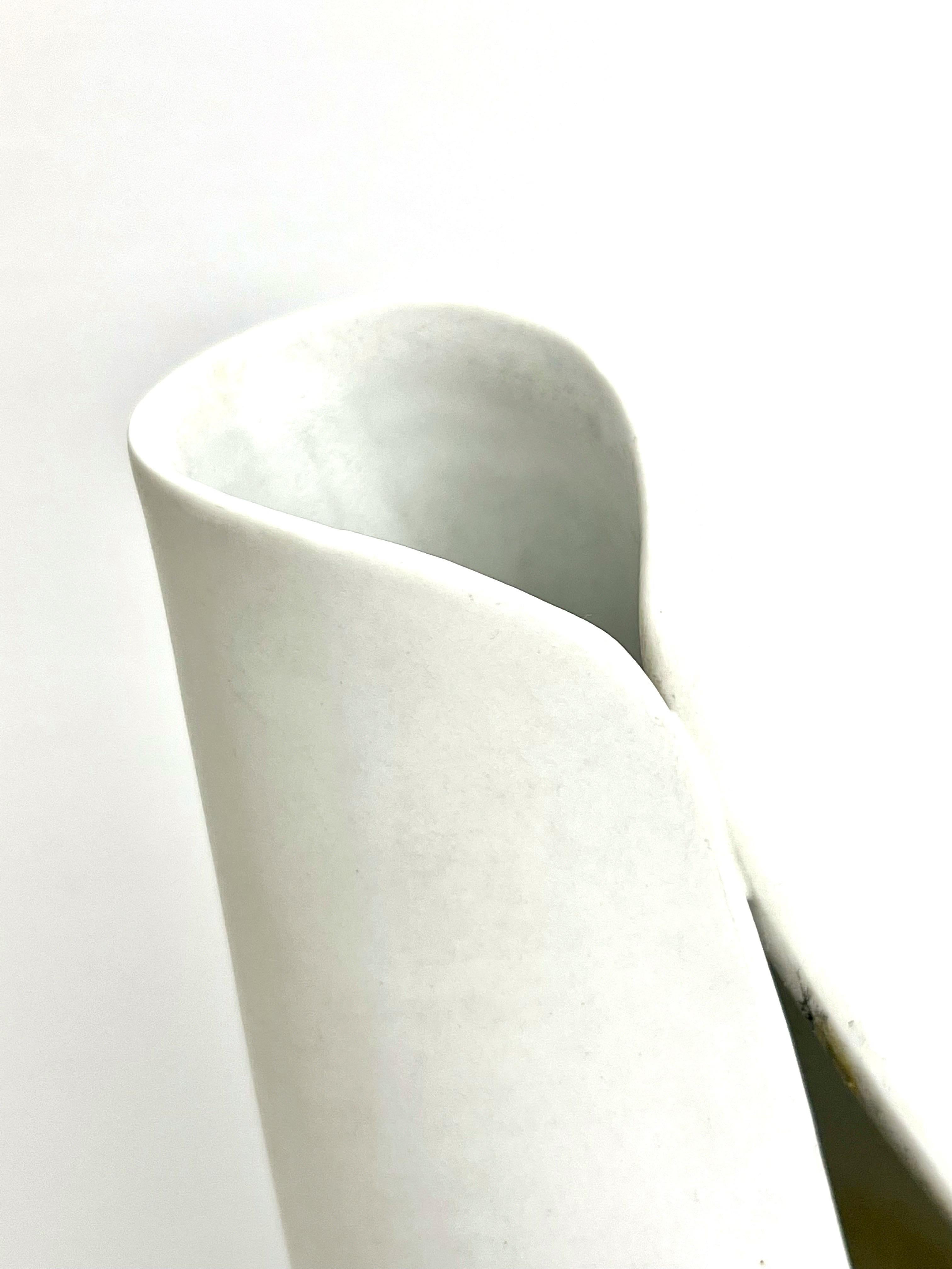 Ceramic Stig Lindbergh Gustavsberg Abstract Matte White Veckla Vase For Sale