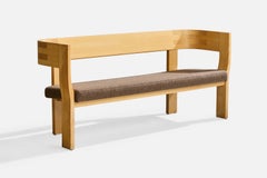Stig Lönngren, Bench, Birch, Fabric, Sweden, 1960s