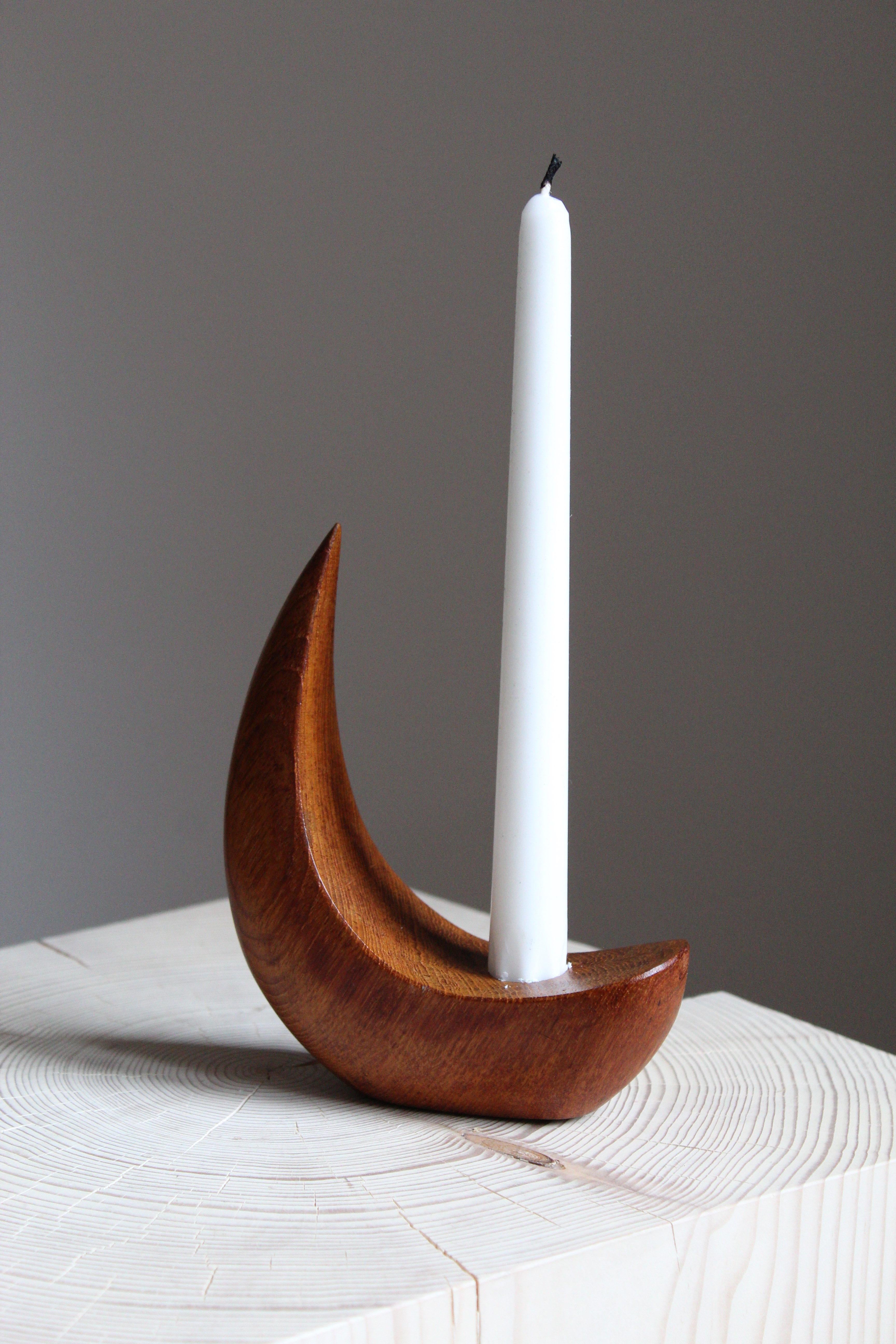 Mid-Century Modern Stig Sandberg, Candlestick, Solid Teak, Studio, Sweden, 1950s