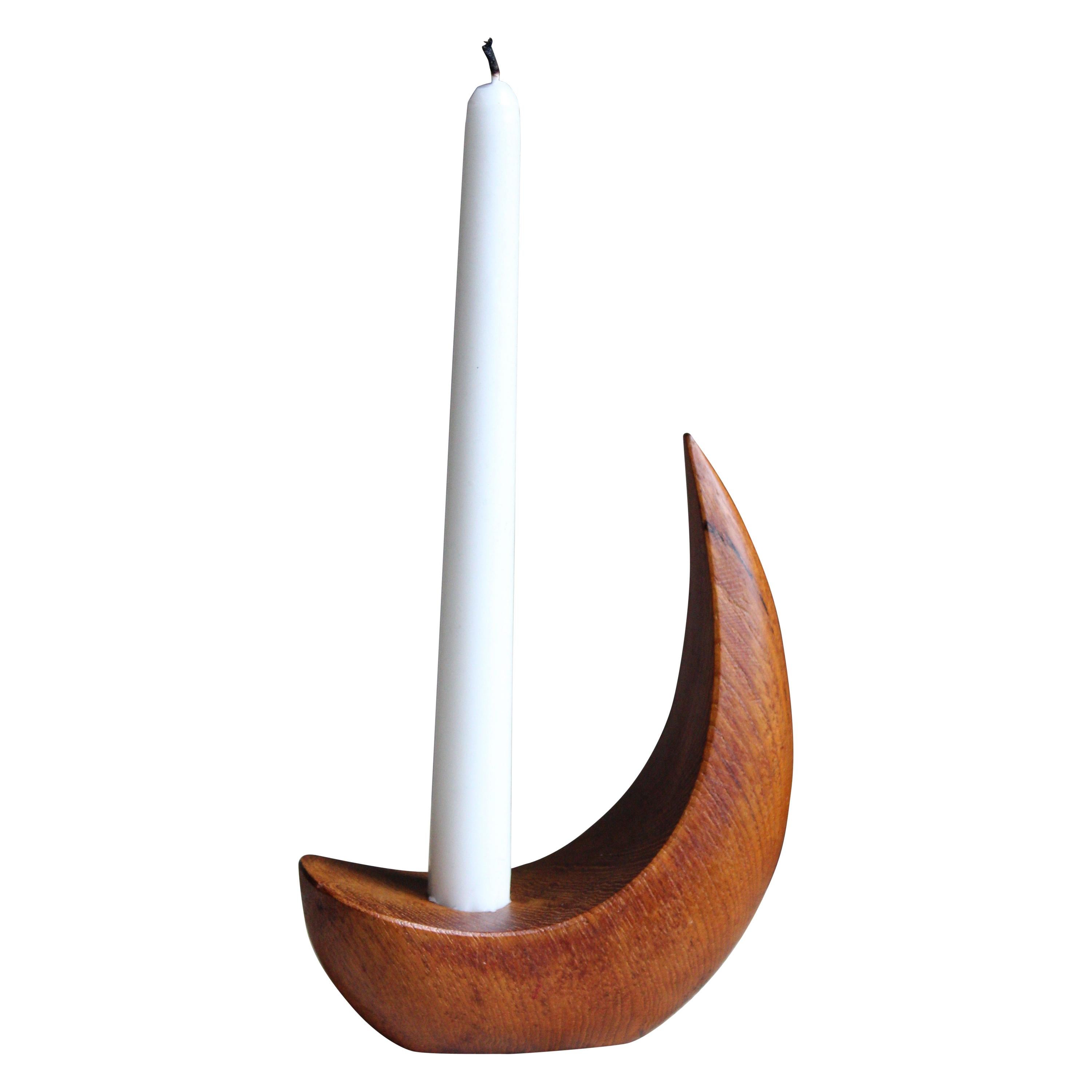 Stig Sandberg, Candlestick, Solid Teak, Studio, Sweden, 1950s