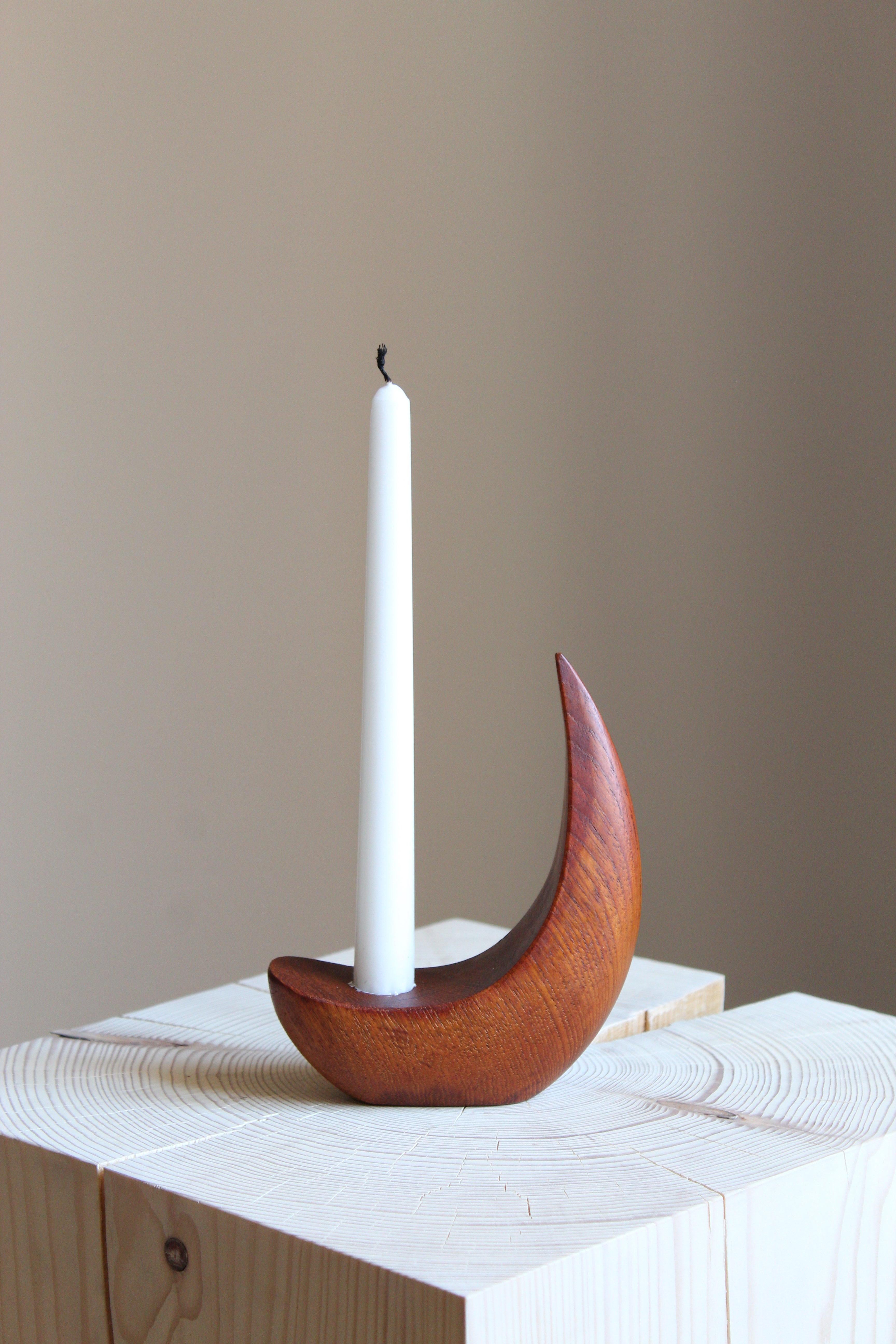 Swedish Stig Sandberg, Candlestick, Solid Teak, Studio, Sweden, 1950s