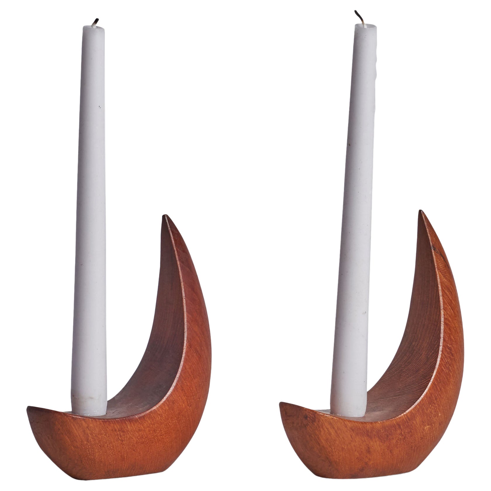Stig Sandqvist, Candlesticks, Teak, Sweden, 1960s