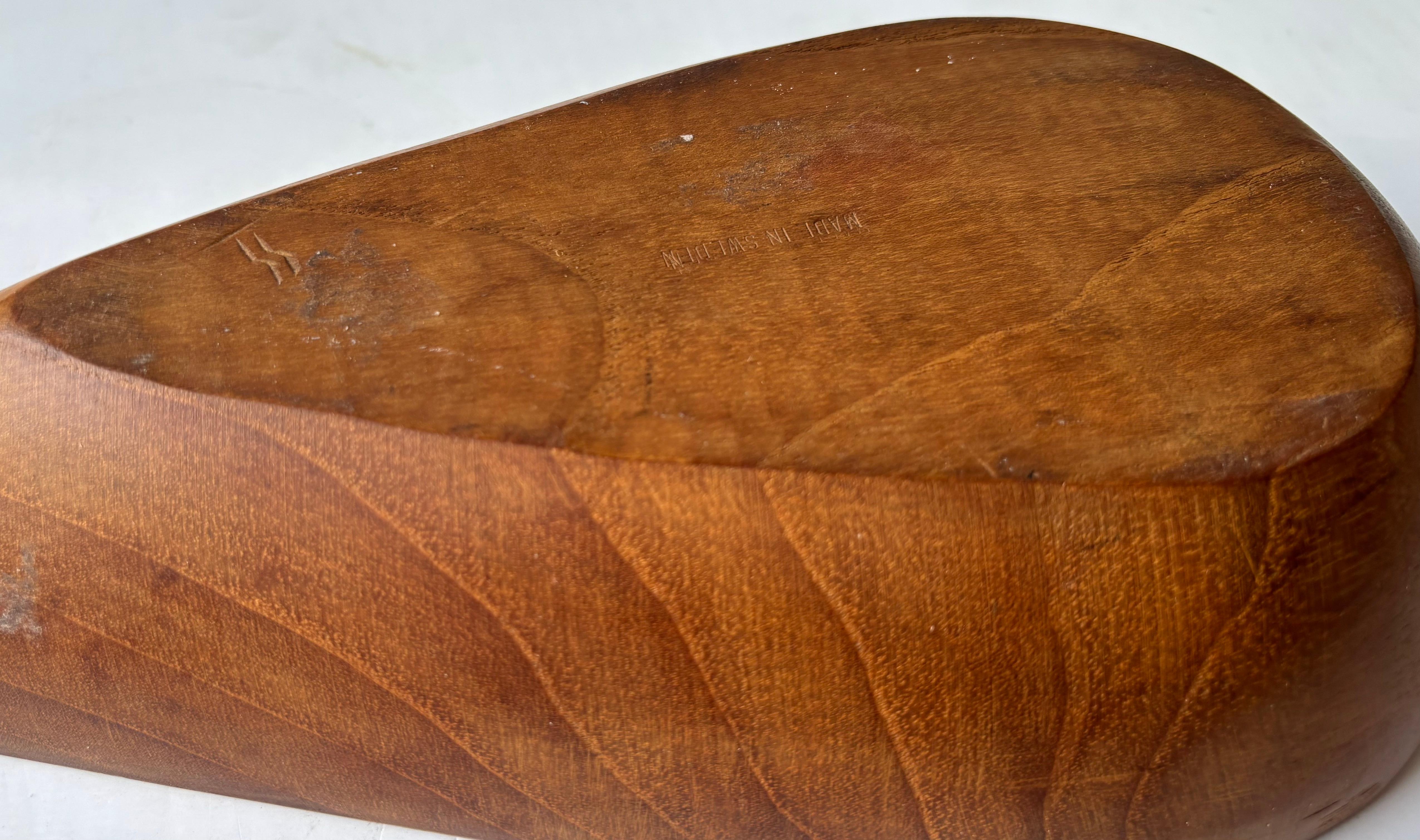 Hand-Crafted Stig Sandqvist long teak wood double bowl . marked SS , Sweden . For Sale