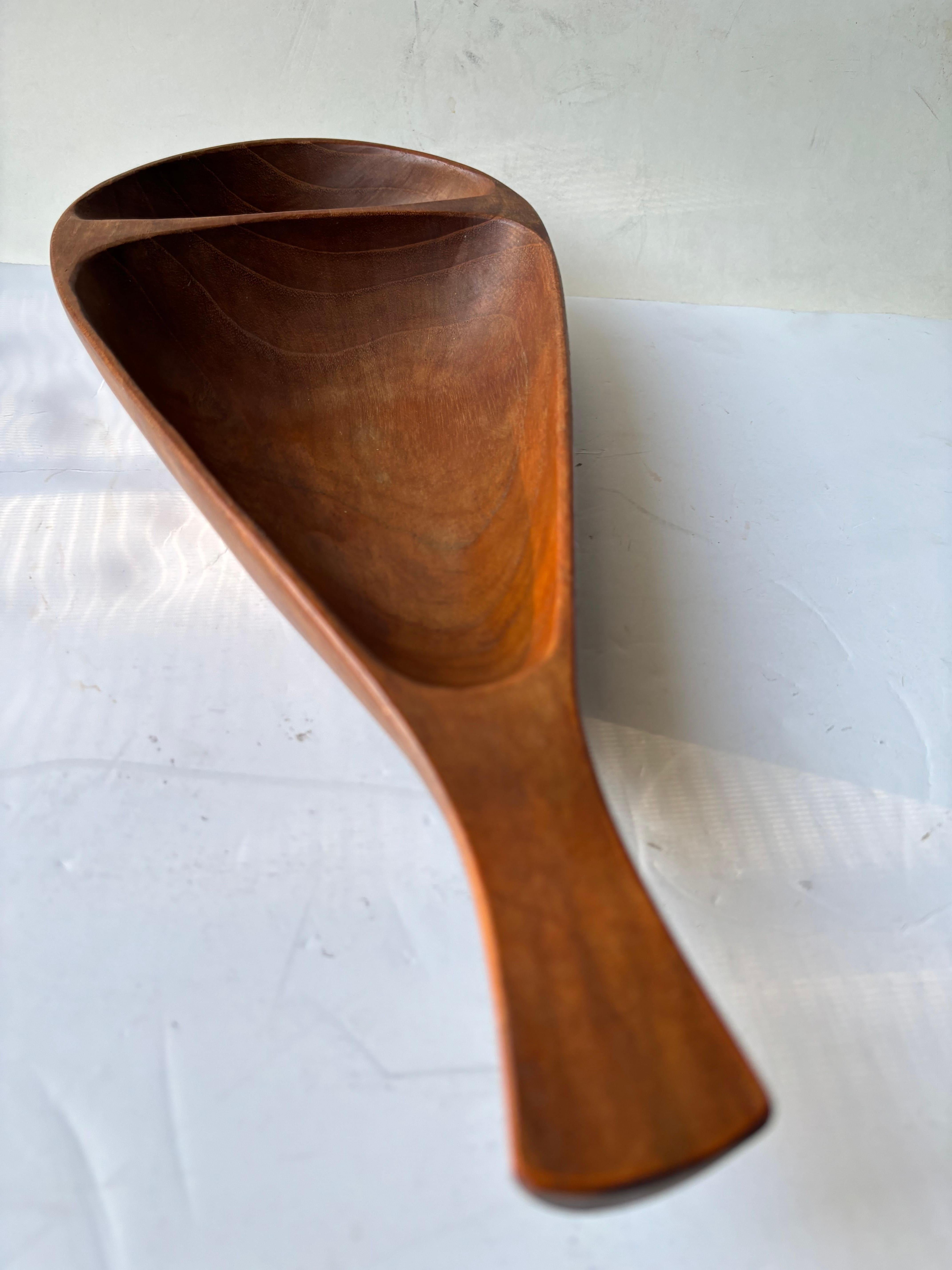 20th Century Stig Sandqvist long teak wood double bowl . marked SS , Sweden . For Sale