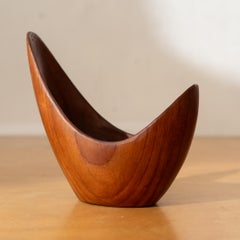 Stig Sandqvist Sculptural Teak Bowl, Vintage Design, Sweden, 1950s