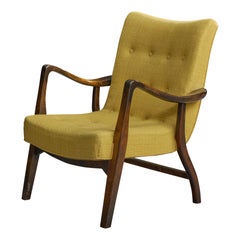 Stig Thoresen-Lassen Attribution, Lounge Chair, Wood, Fabric, Denmark, 1930s