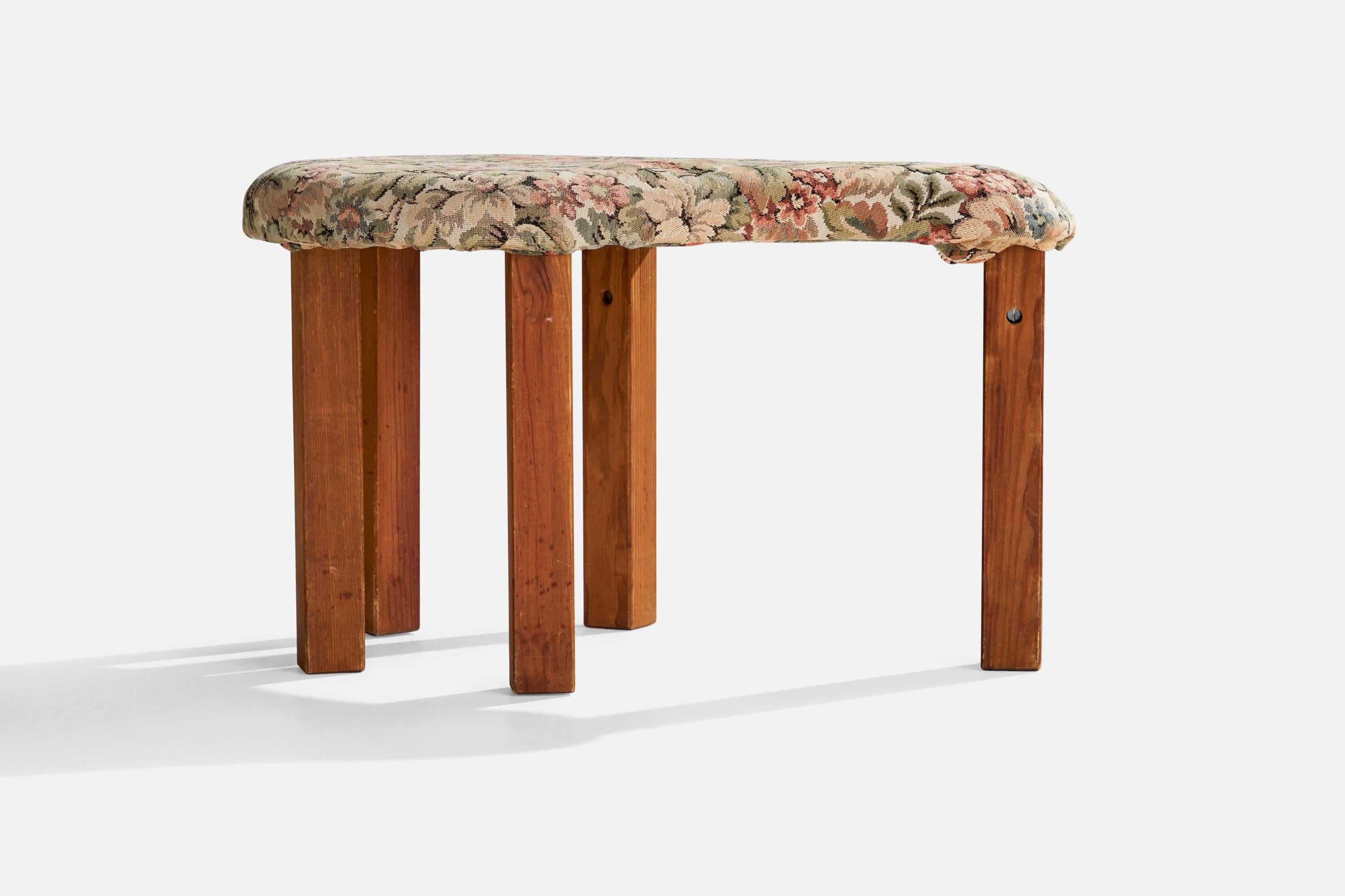 Late 20th Century Stig Wärnell, Stool, Pine, Fabric, Sweden, 1970s For Sale