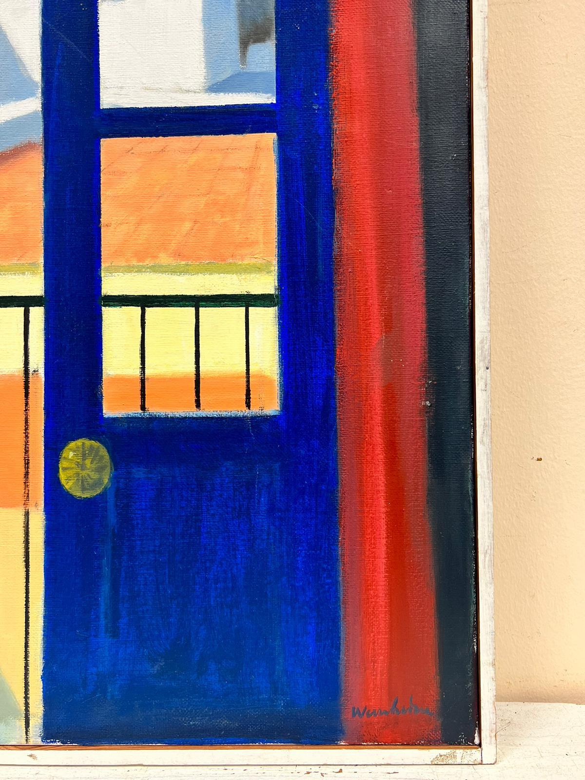 Pintura al Óleo Modernista Sueca Ventana Abierta Patio Interior Habitación Vista firmada en venta 1