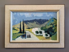 Vintage Mid-Century Modern Landscape Framed Oil Painting - Valley Pathway