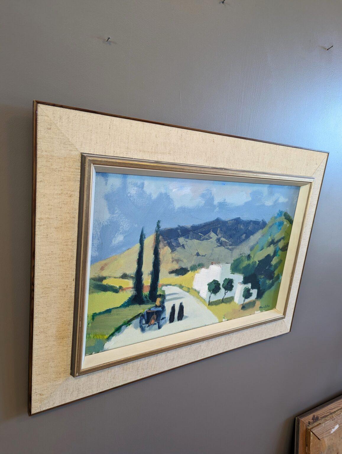 Vintage Mid-Century Modern Landscape Framed Oil Painting - Valley Pathway 1
