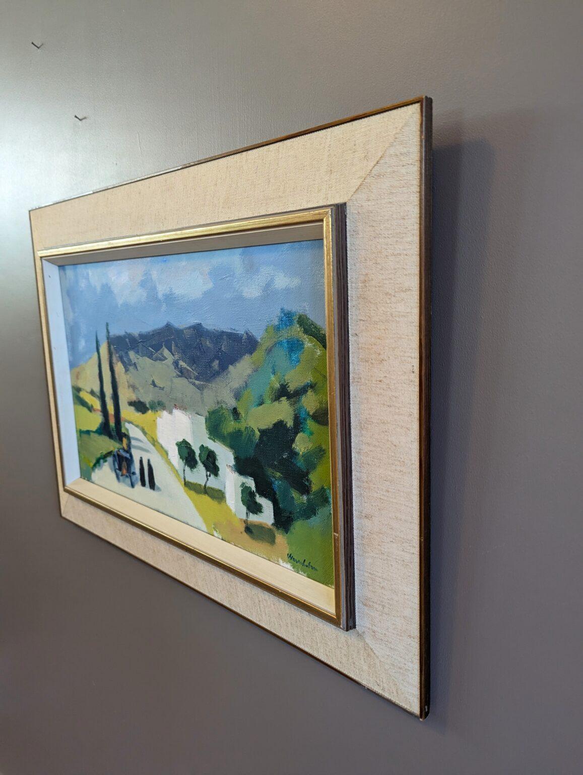 Vintage Mid-Century Modern Landscape Framed Oil Painting - Valley Pathway 2