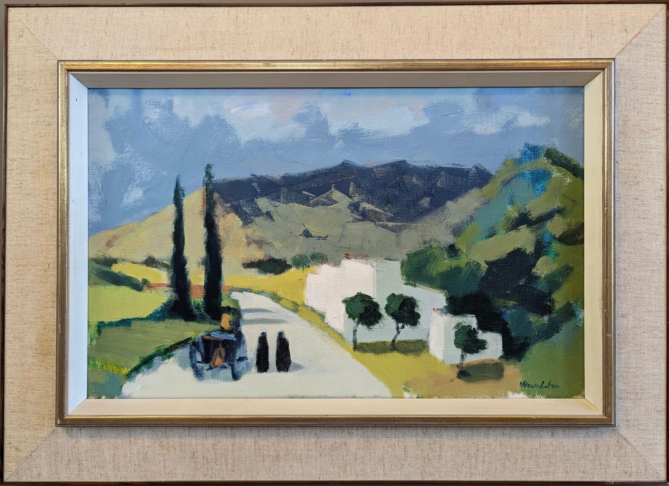 Stig Wernheden (1921–1997) Landscape Painting - Vintage Mid-Century Modern Landscape Framed Oil Painting - Valley Pathway