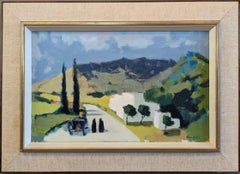 Vintage Mid-Century Modern Landscape Framed Oil Painting - Valley Pathway