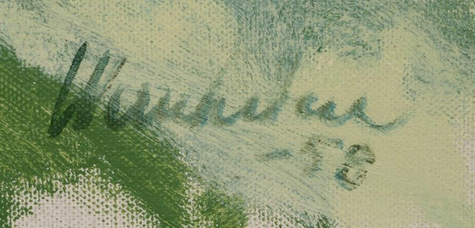 Metà XX secolo Stig Wernheden, artista svedese molto quotato. Olio su tela. Paesaggio astratto. in vendita