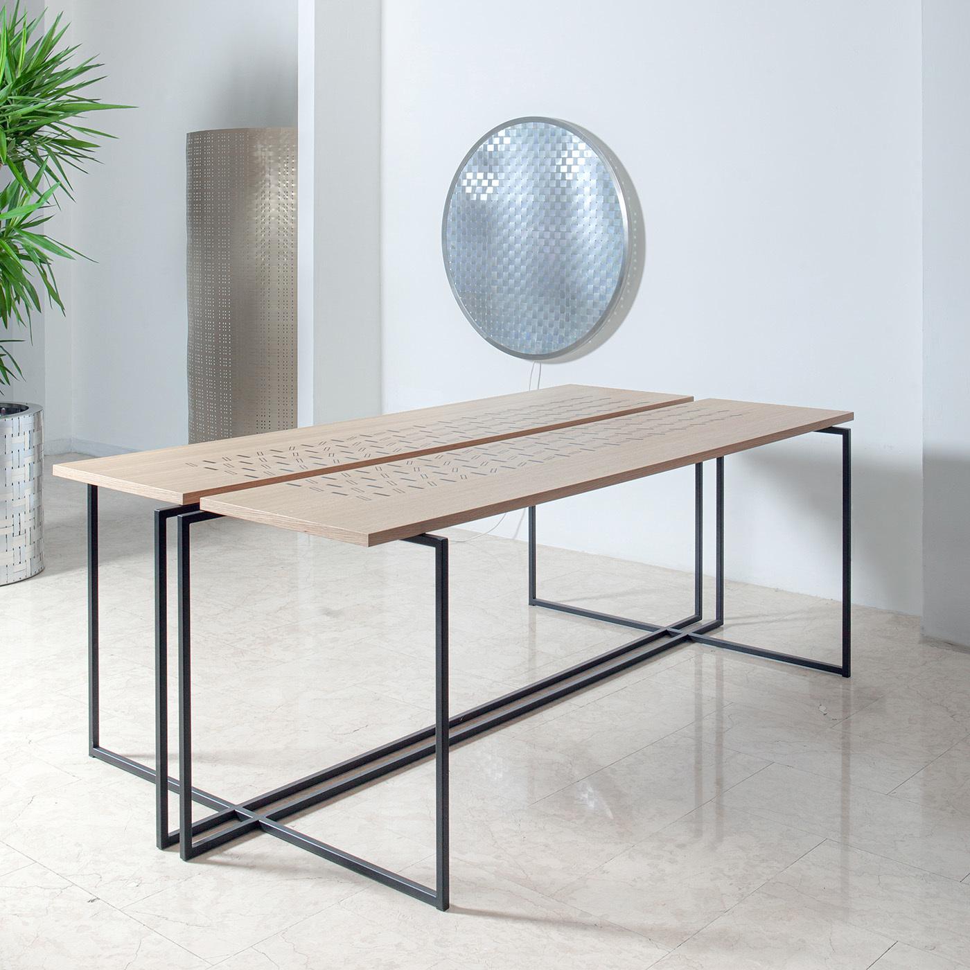 Metal Stige Oak Table by Manrico Freda For Sale